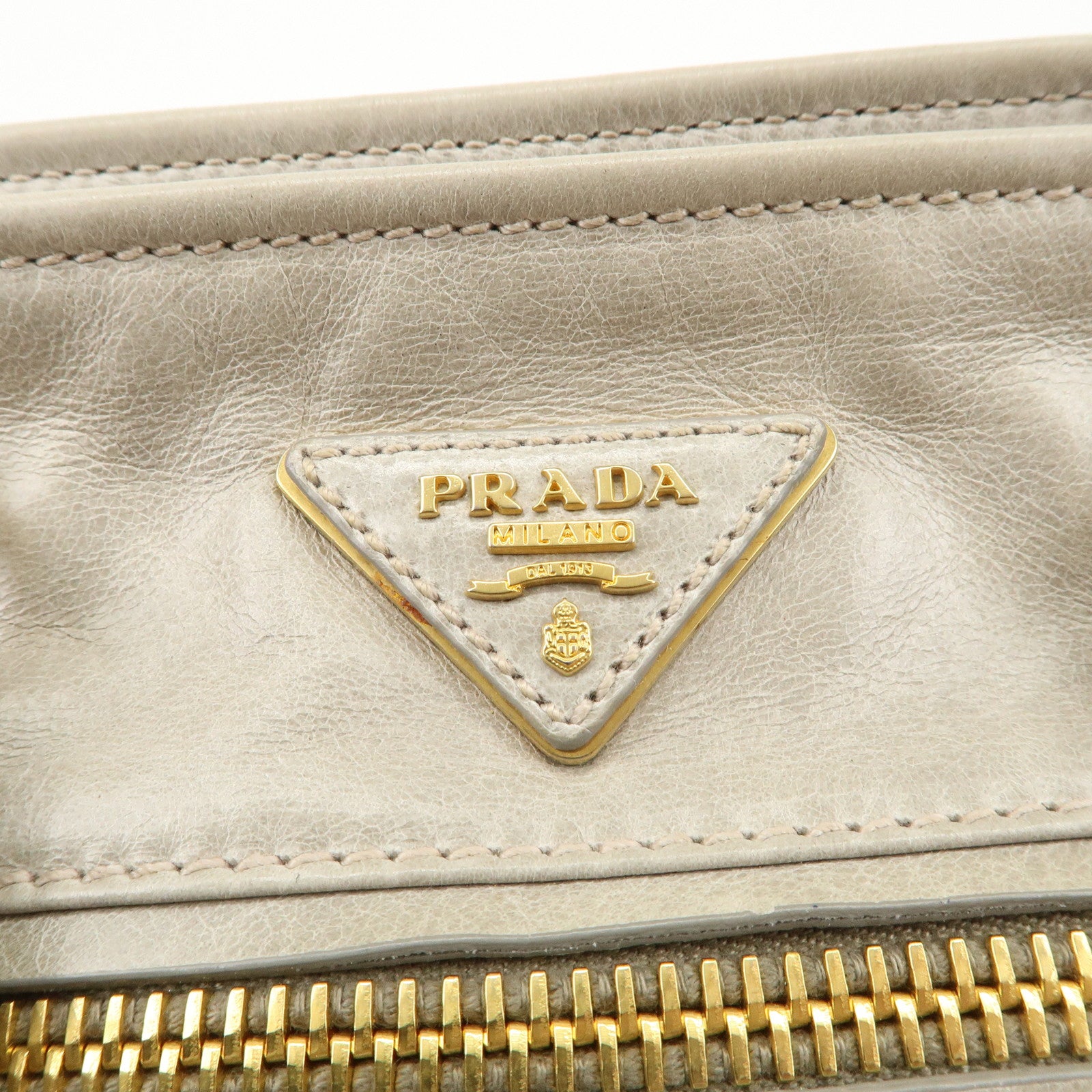 PRADA Triangle Logo VITELLOSHINE Leather 2Way Bag Hand Bag Gray BN1921 Used