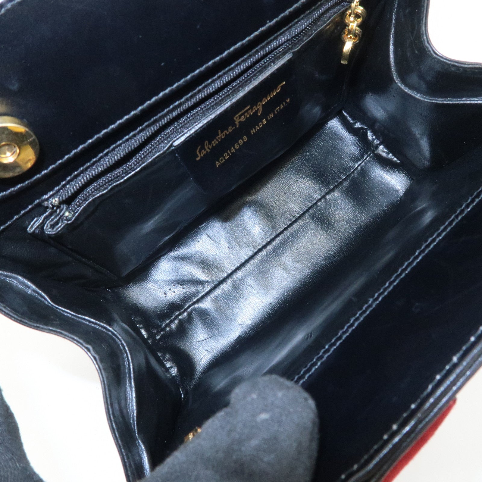 Ferragamo Gancini Suede Leather Hand Bag Tote Bag Black Khaki Red