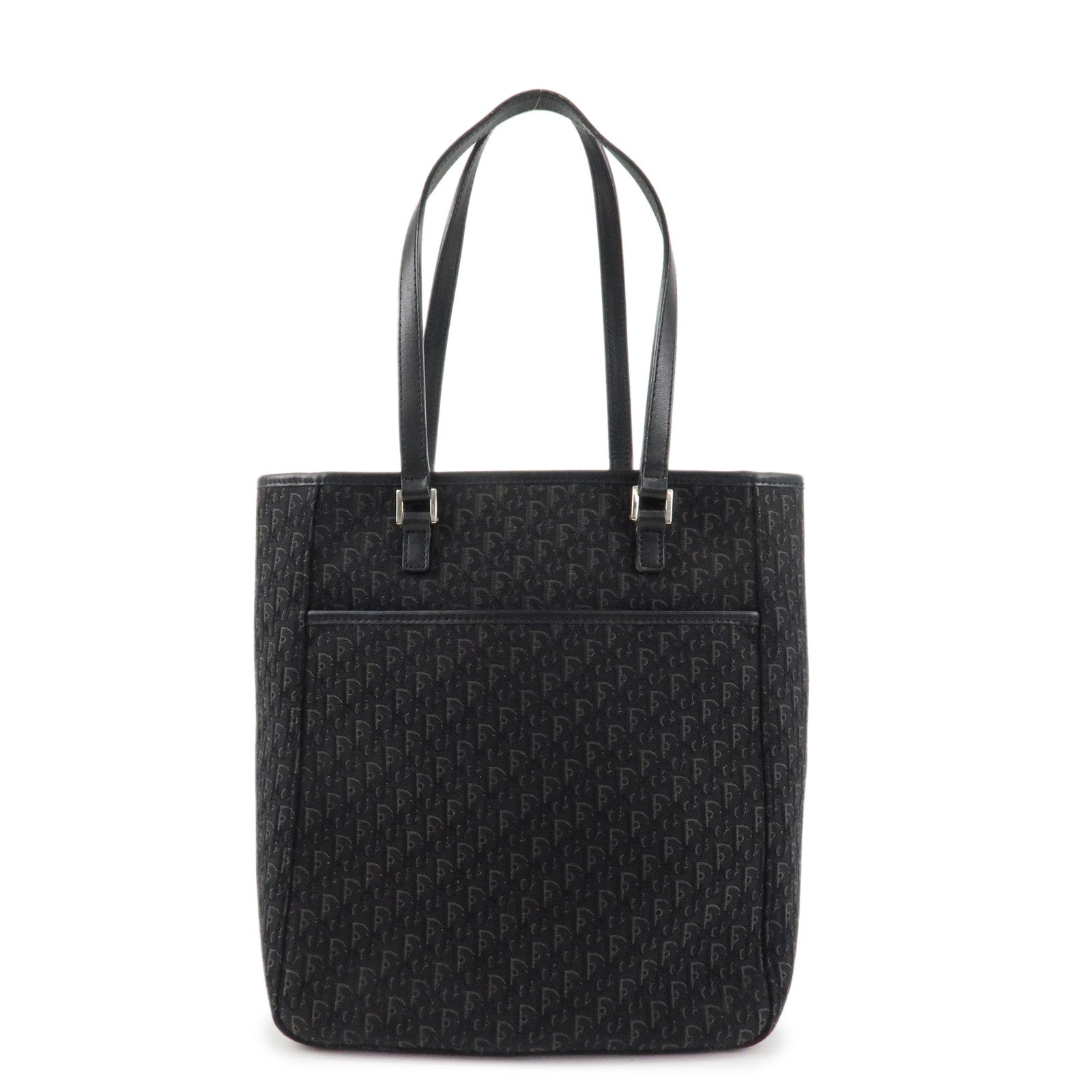 Christian Dior Trotter Leather Canvas Tote Bag Shoulder Bag Black Used