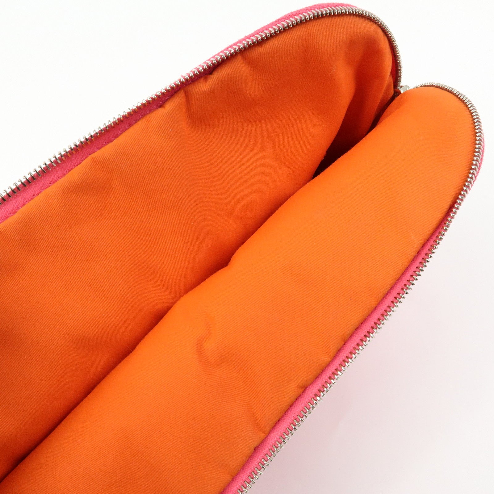 HERMES Bolide MM Cotton Leather Pouch Cosmetic Case Pink Orange
