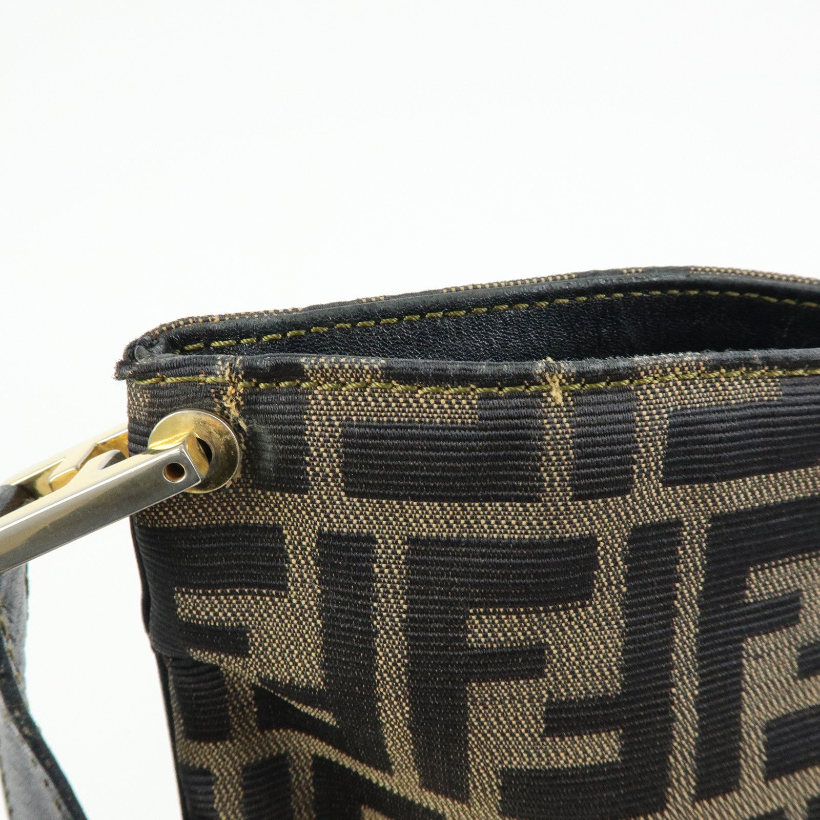 FENDI Zucca Canvas Leather Shoulder Bag Hand Bag Black Brown