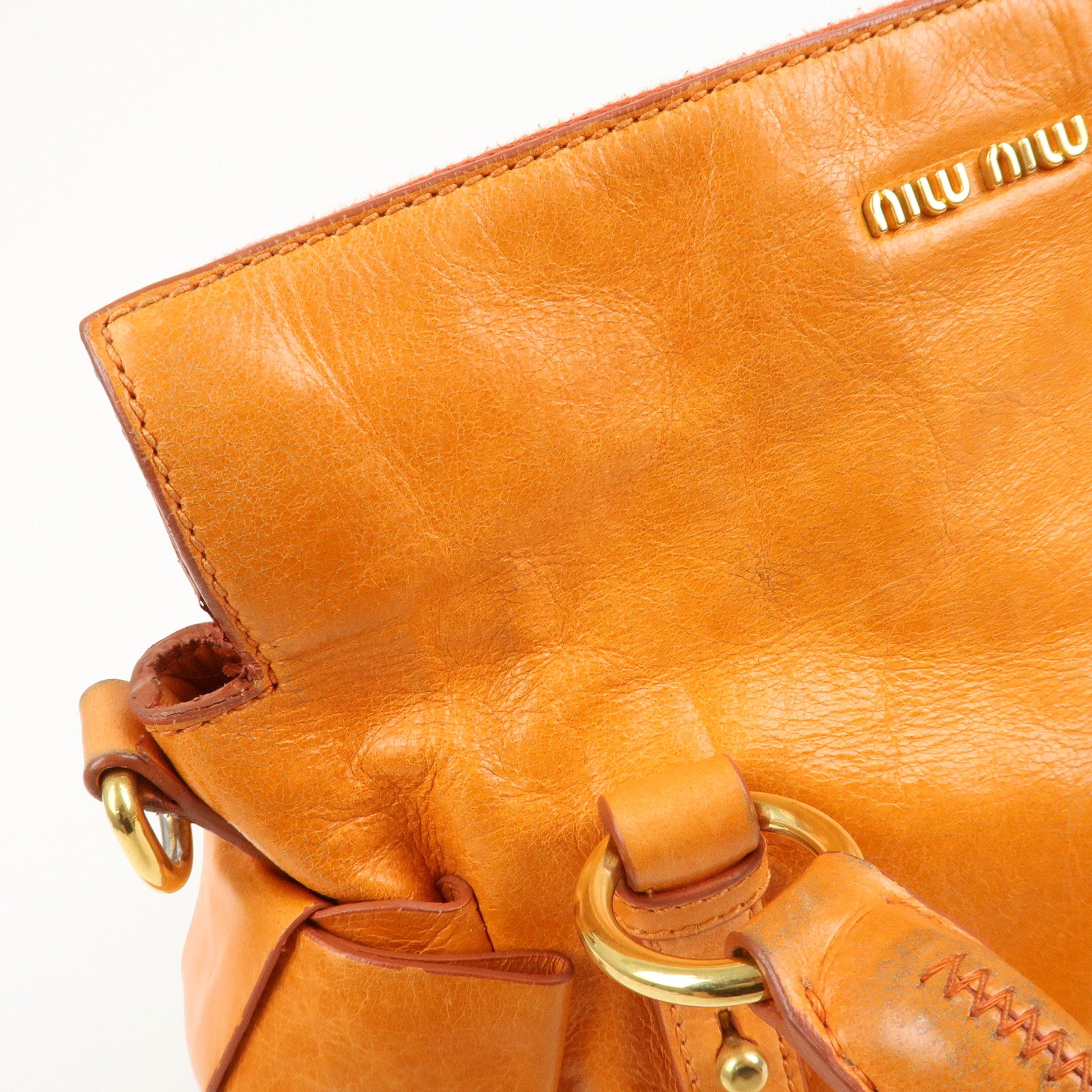 MIU MIU Leather 2Way Bag Hand Bag Shoulder Bag Orange RT0438