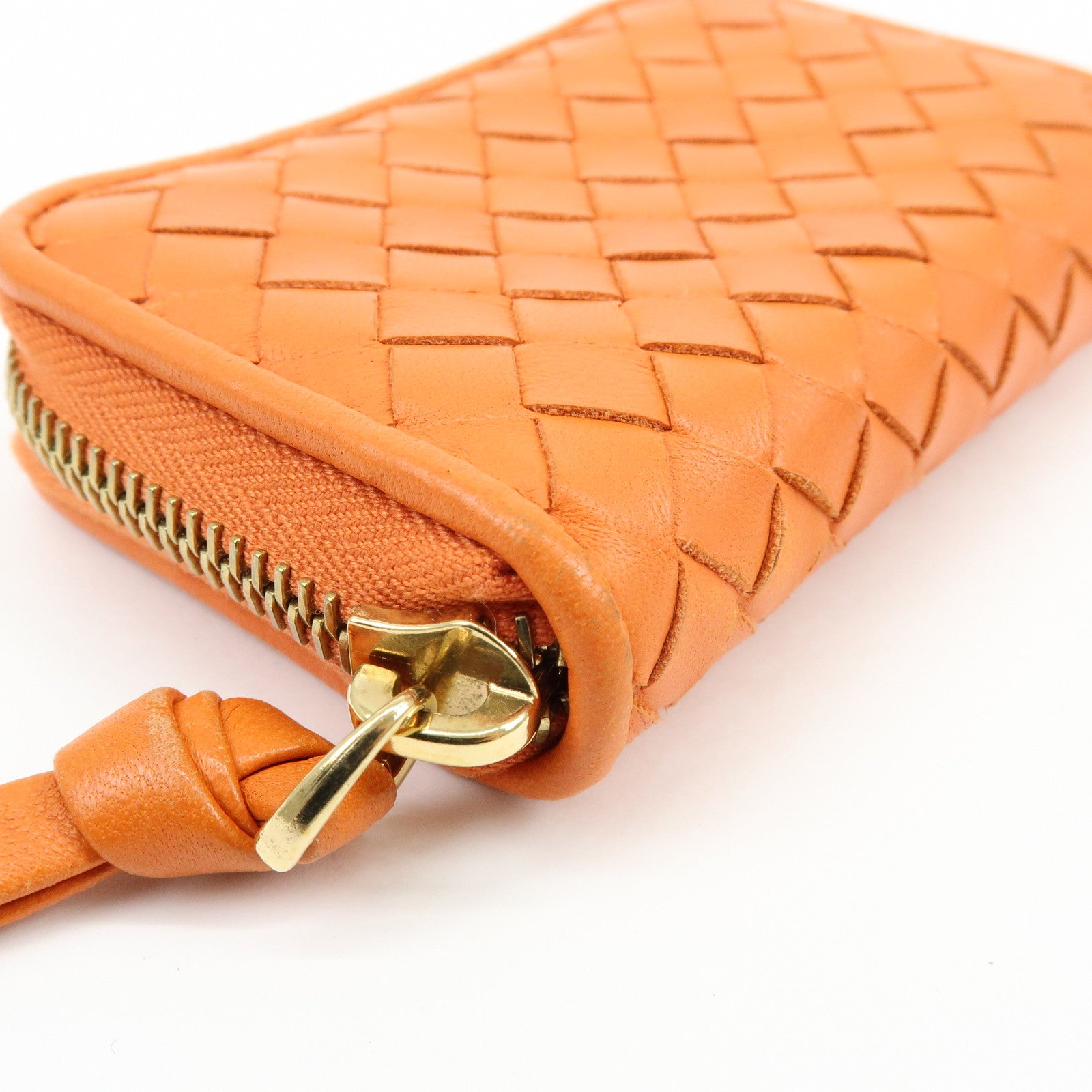 BOTTEGA VENETA Intrecciato Lamb Skin Coin Case Orange 114075
