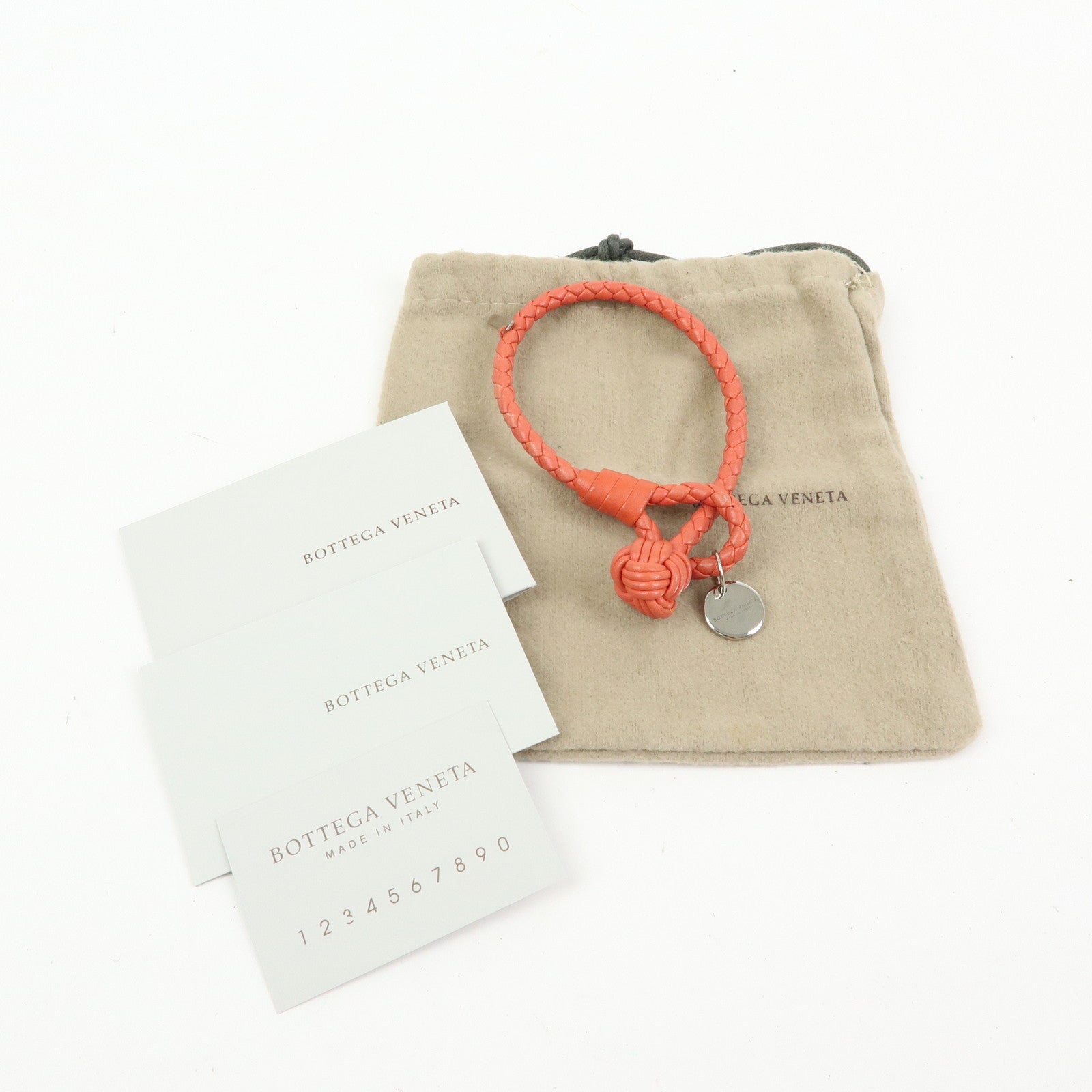 BOTTEGA VENETA Intrecciato Leather Bracelet Orange Silver 113546