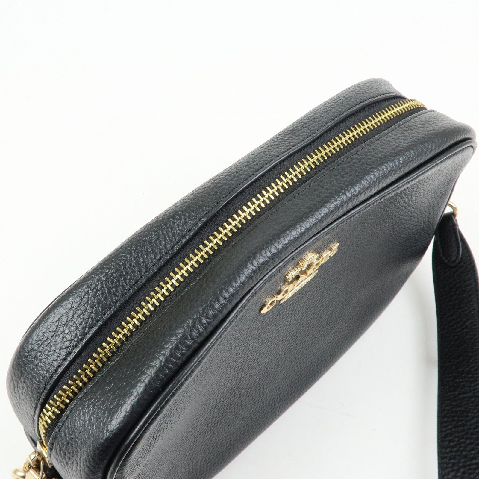 COACH Logo Leather Shoulder Crossbody Bag Black