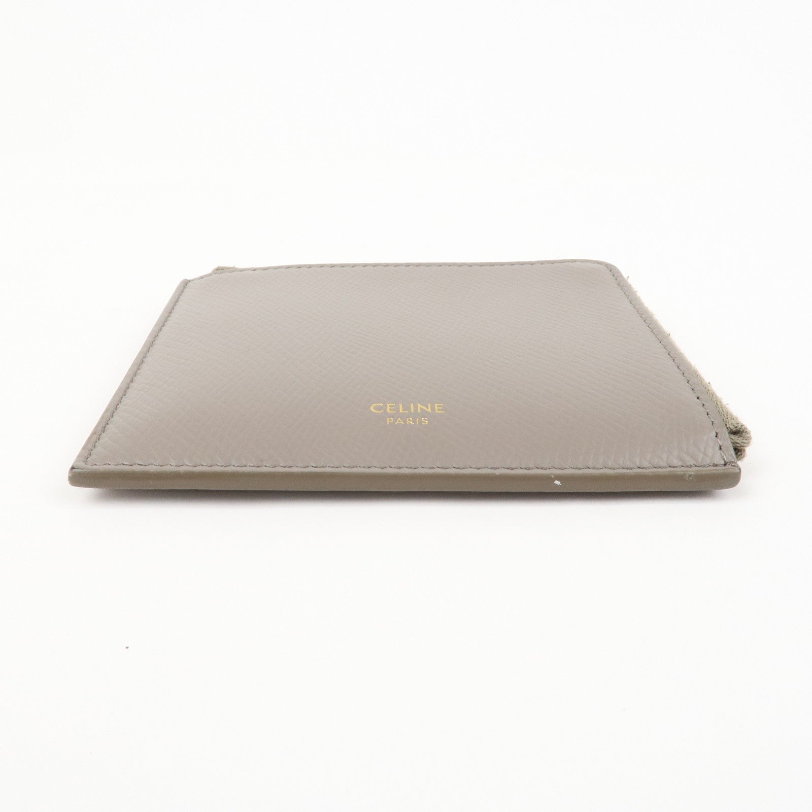 CELINE Leather Compact Wallet Card Case Beige