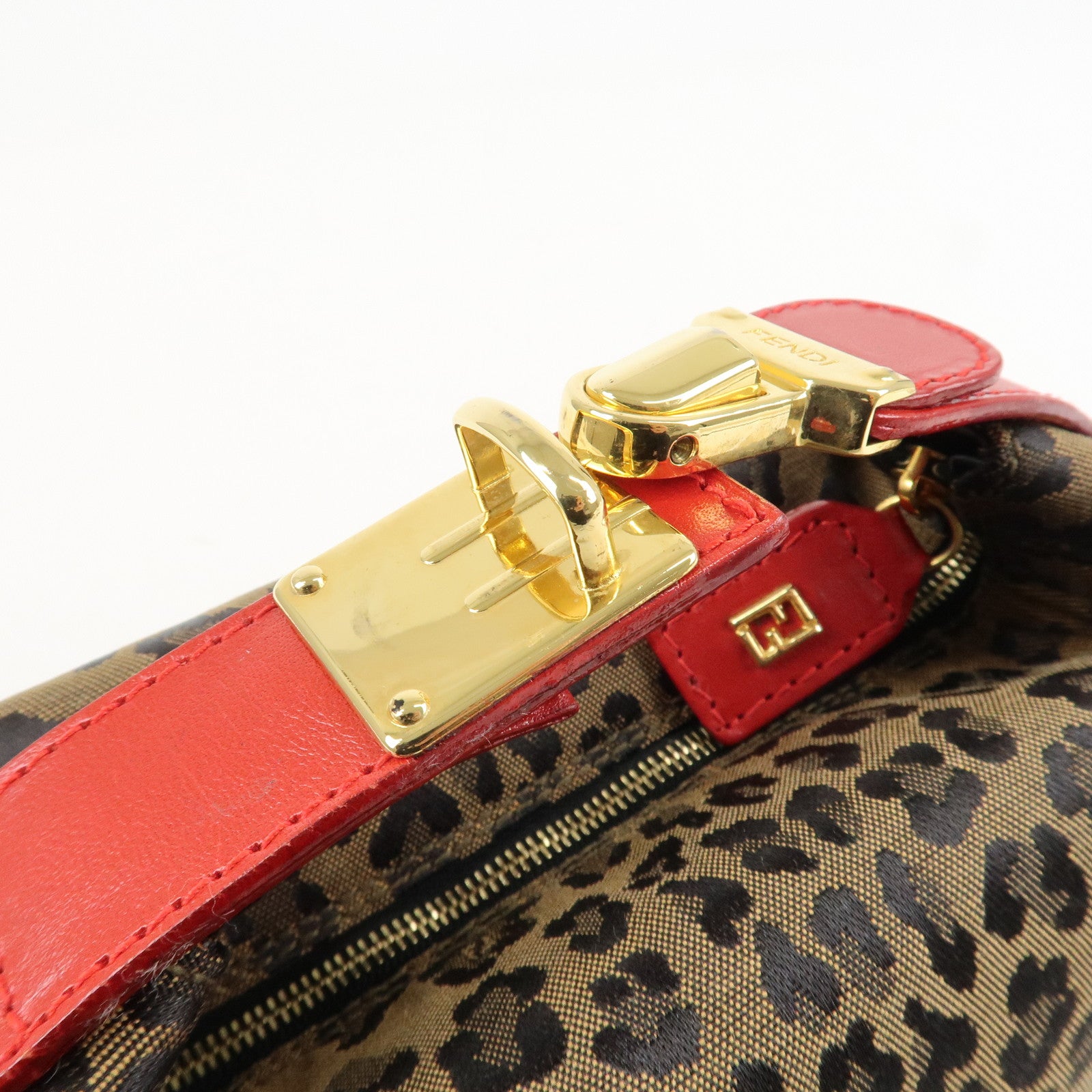 FENDI Canvas Leather Leopard Vanity Bag Cosmetic Pouch 26360 Used