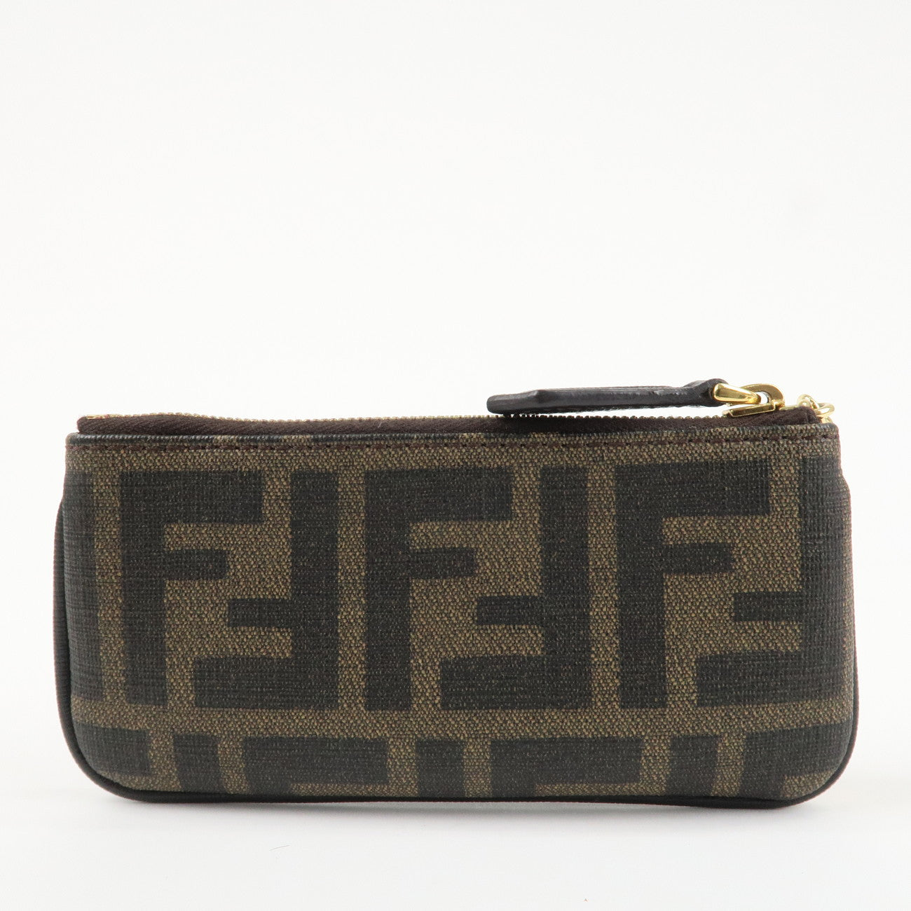 FENDI Zucca Leather PVC Coin Case Key Chain Black Brown 8AP005 Used