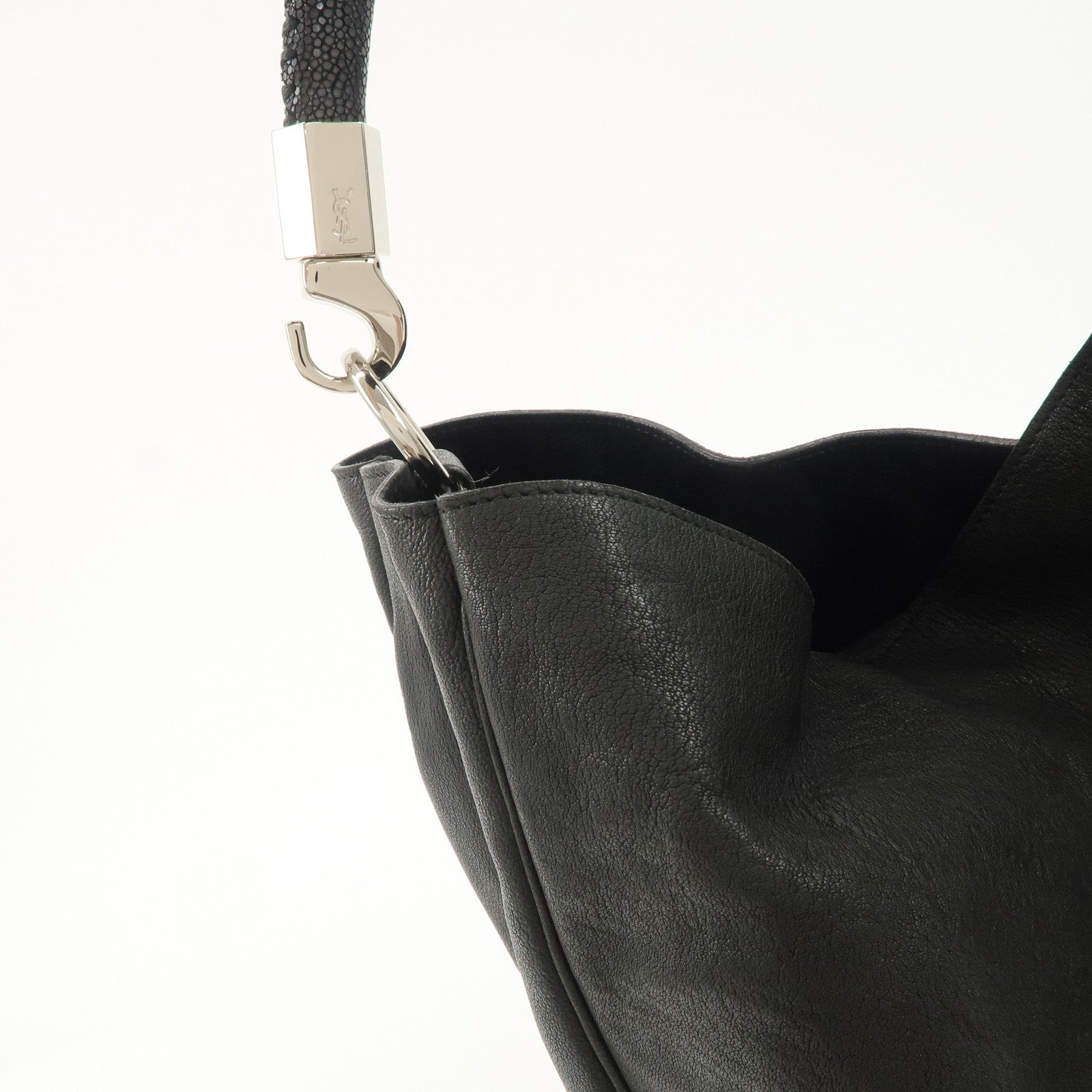 SAINT LAURENT Lody Leather Suede Shoulder Bag Hand Bag Black Used