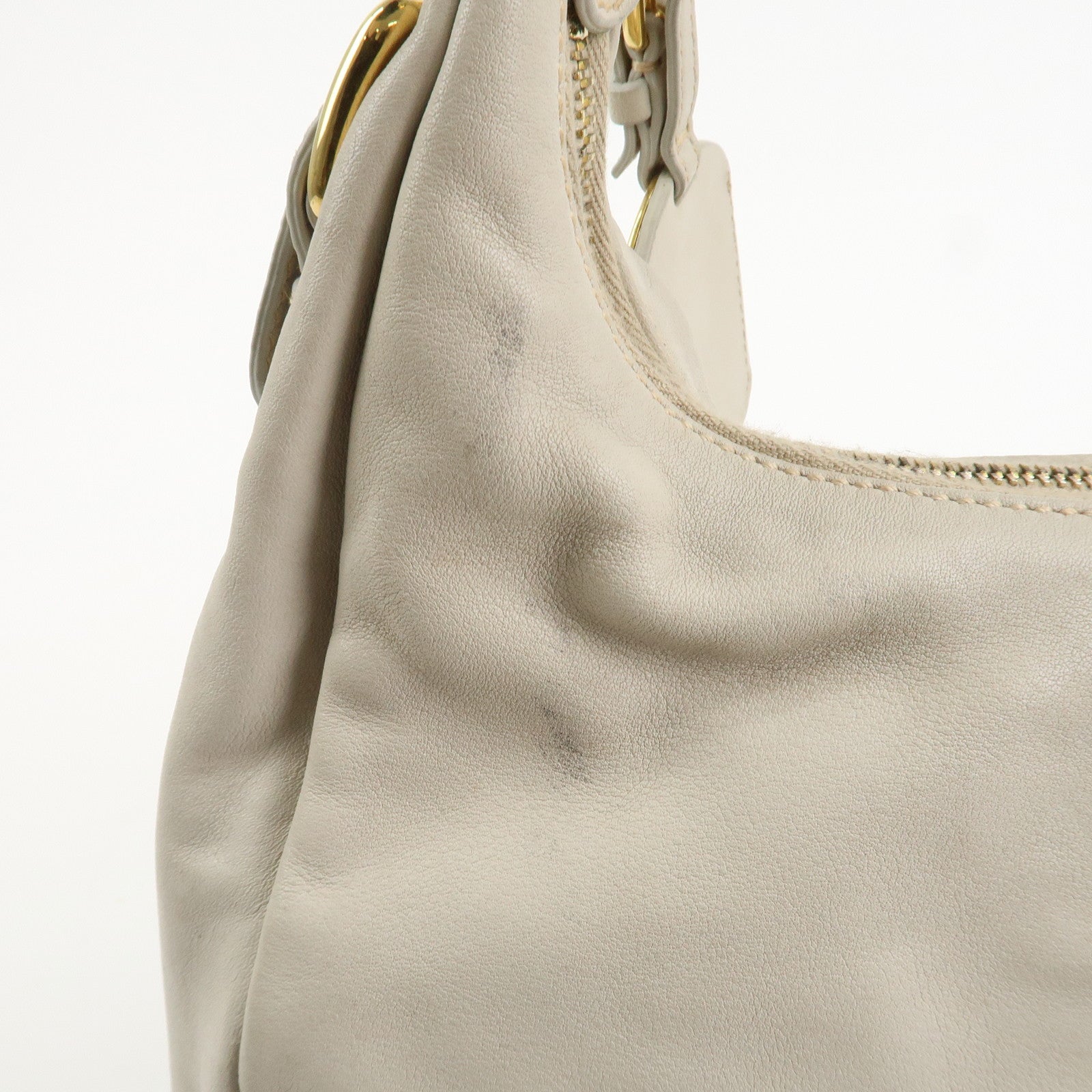 PRADA Logo Leather Shoulder Bag Hand Bag Ivory Gold Hardware Used