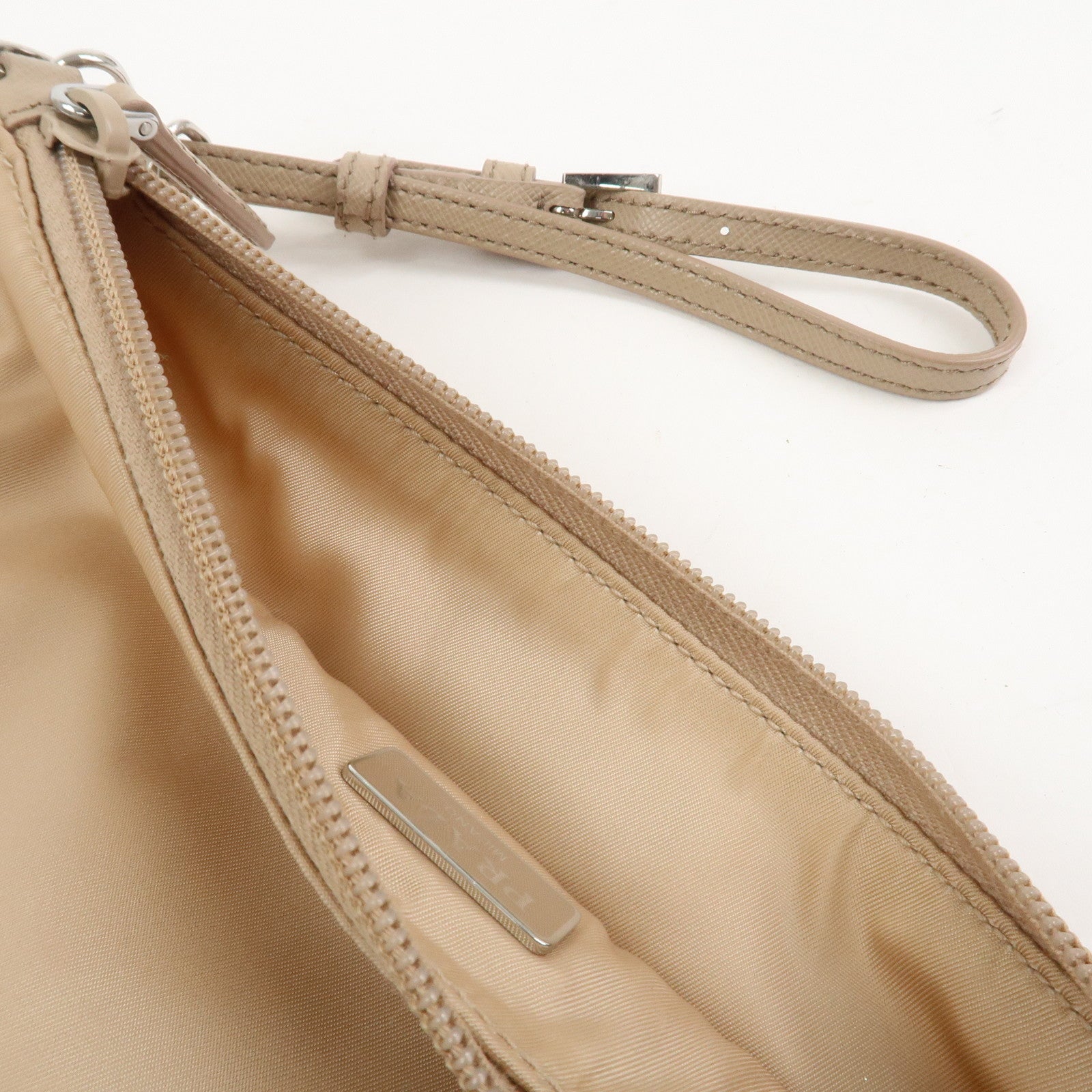 PRADA Triangle Logo TESSUTO Hand Bag Pouch Beige 1NH545