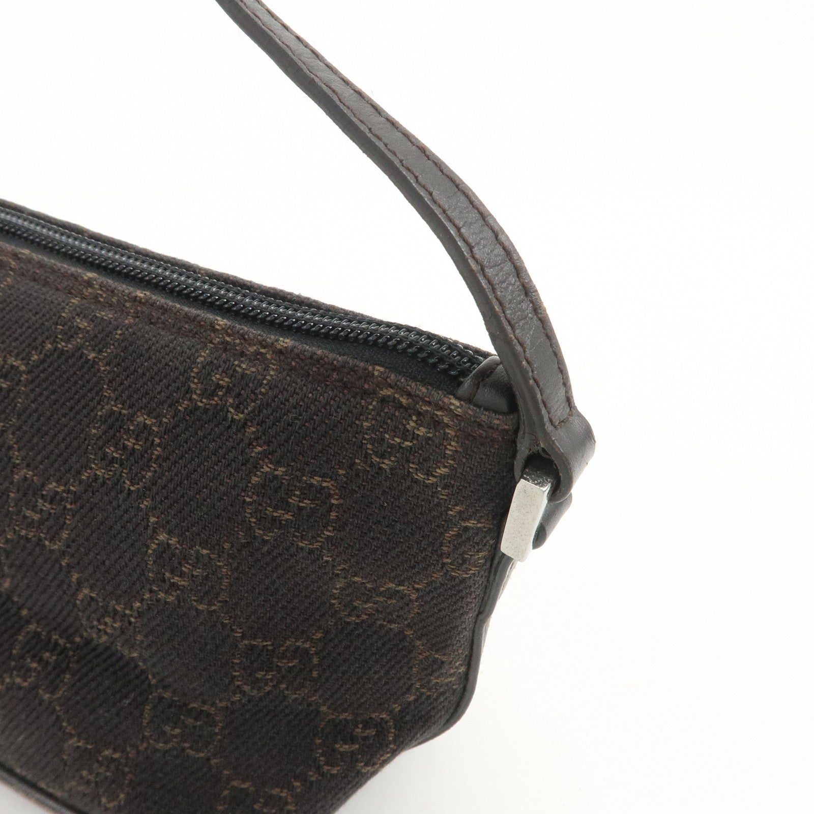 GUCCI Boat Bag GG Denim Togo Leather Hand Bag Dark Brown 07198