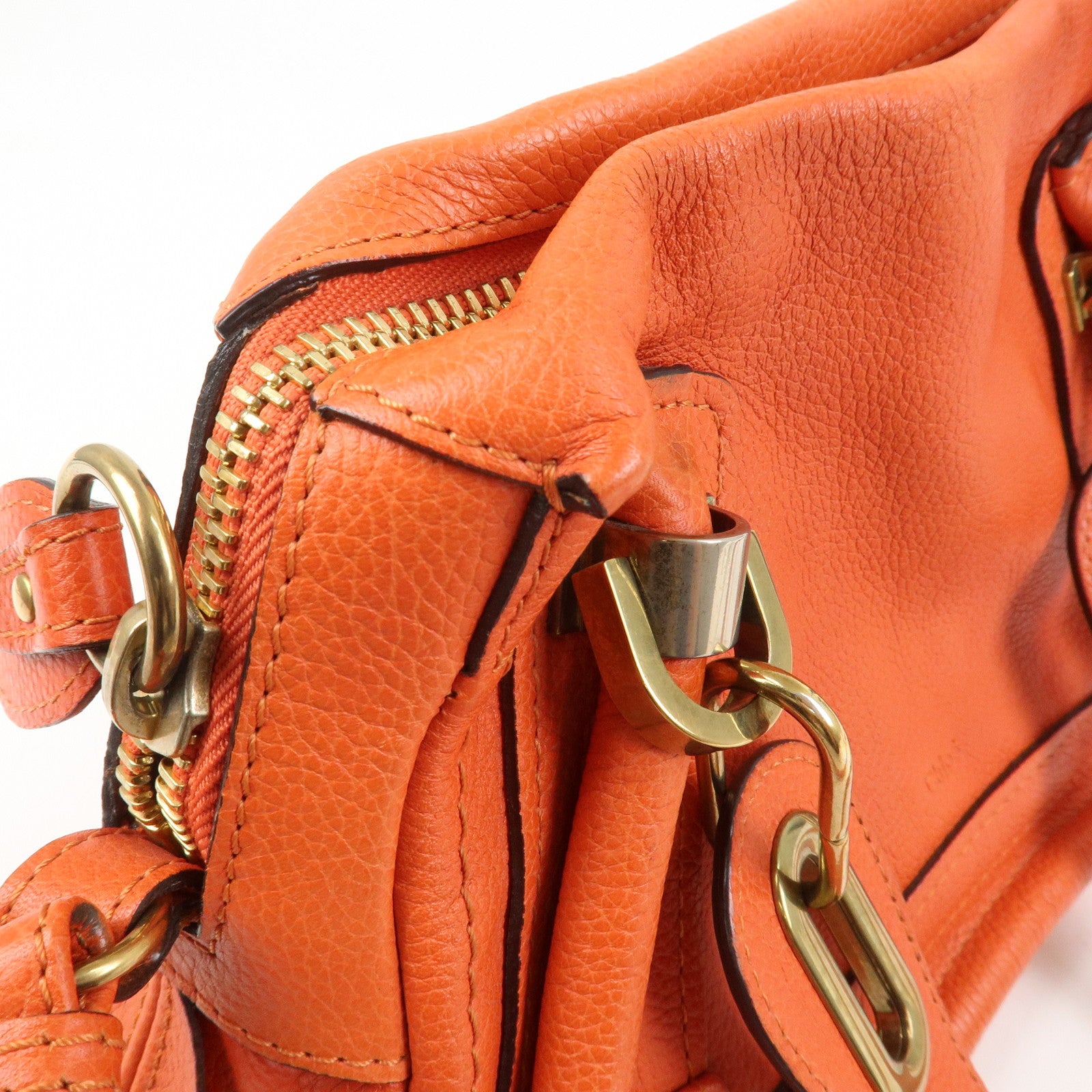 Chloe Parati Leather CH Shoulder Bag Hand Bag Orange
