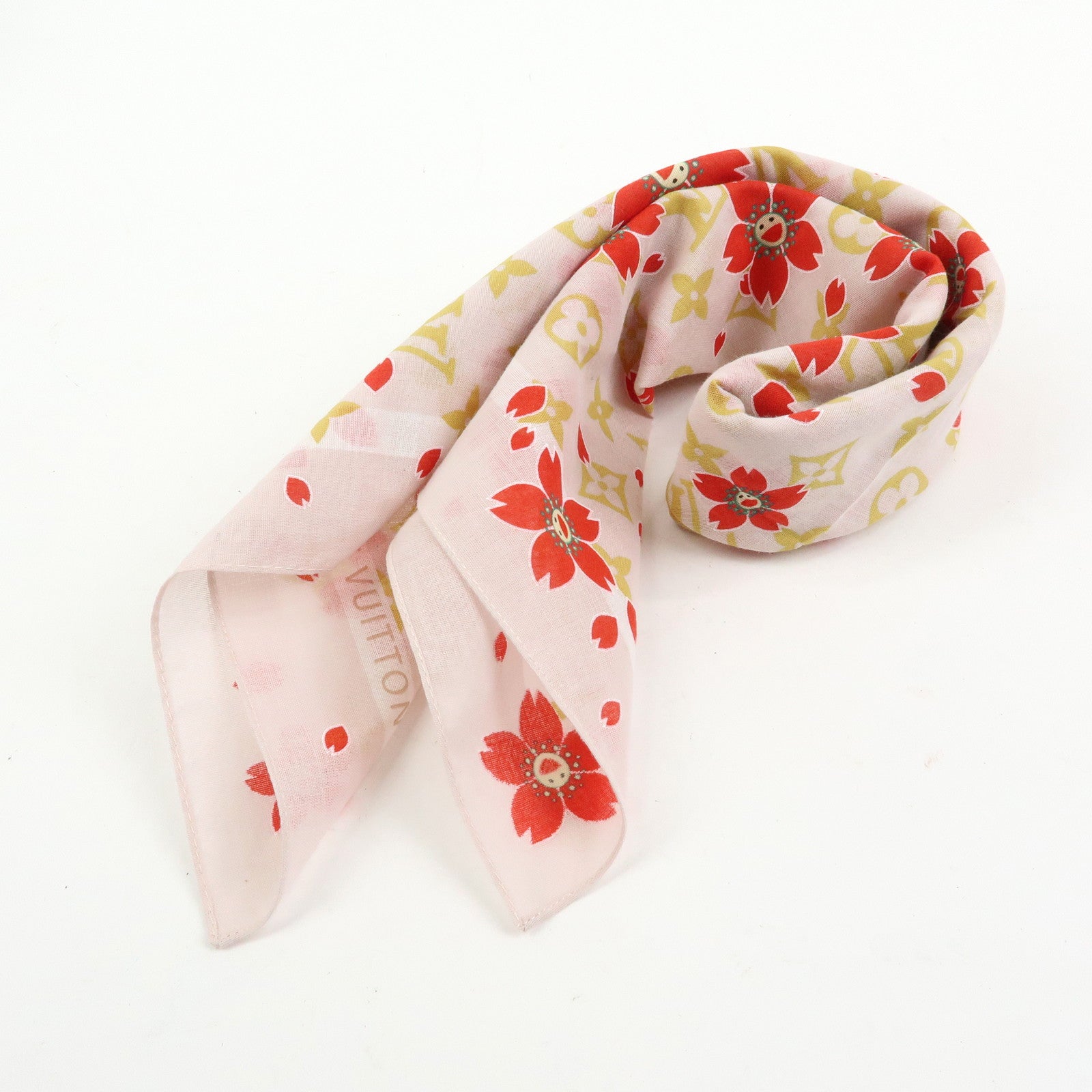 Louis Vuitton Monogram Cherry Blossom Cotton100% Scarf Pink Red
