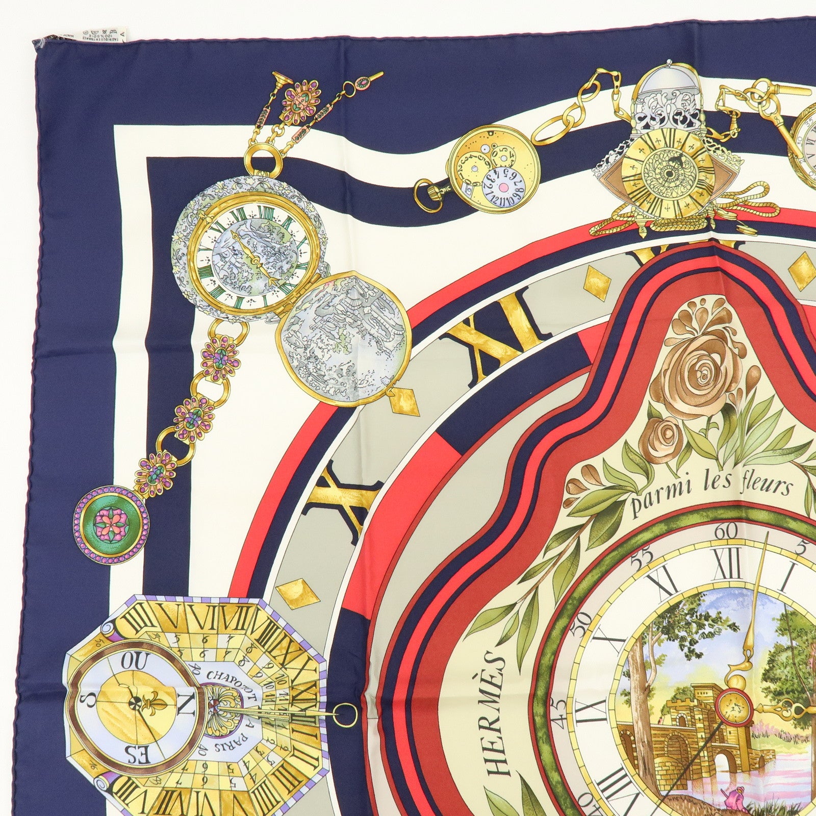 HERMES Carre90 Silk100% Parmi les fleurs je compte les heures Scarf