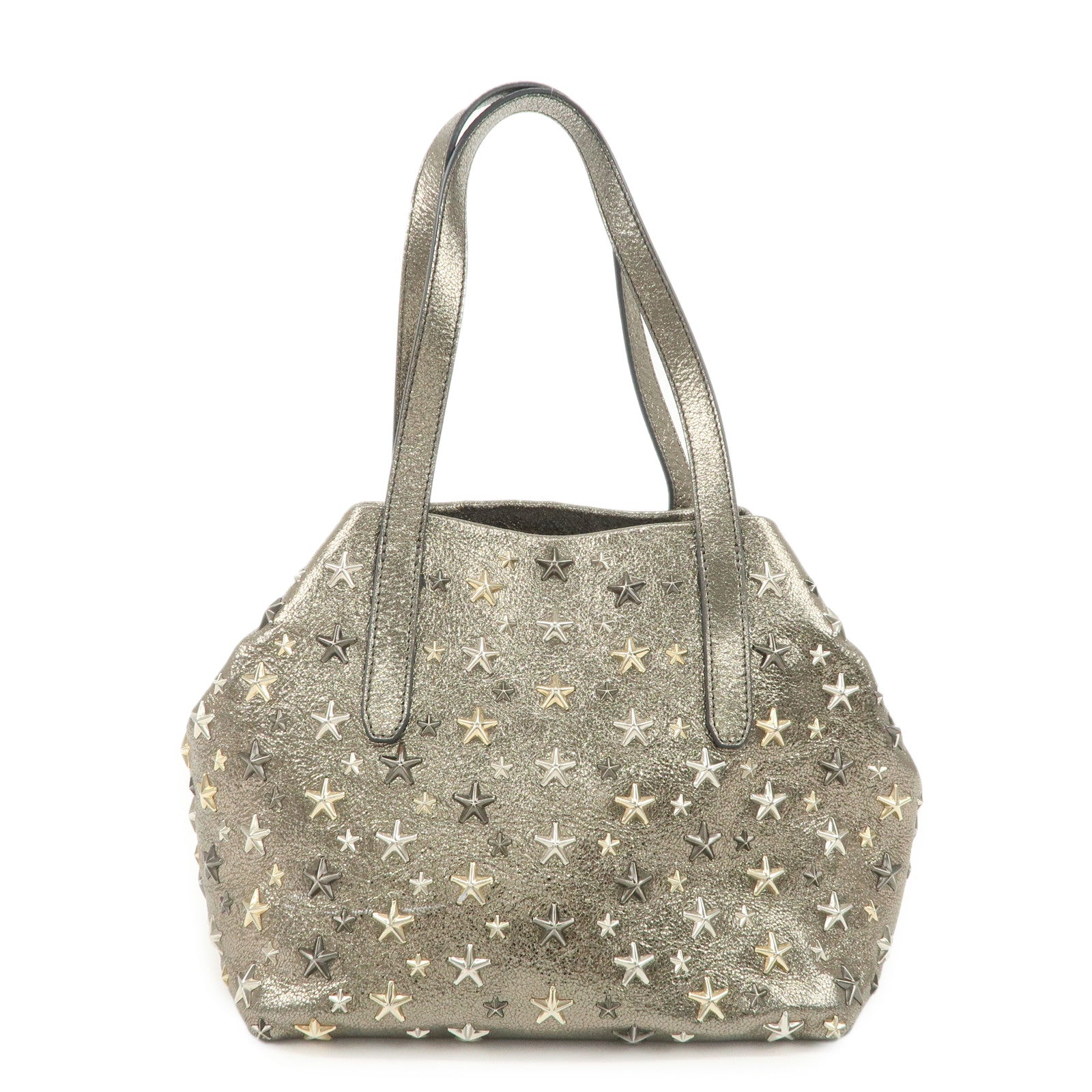 JIMMY CHOO Sophia Studs Leather Tote Bag Shoulder Bag Silver