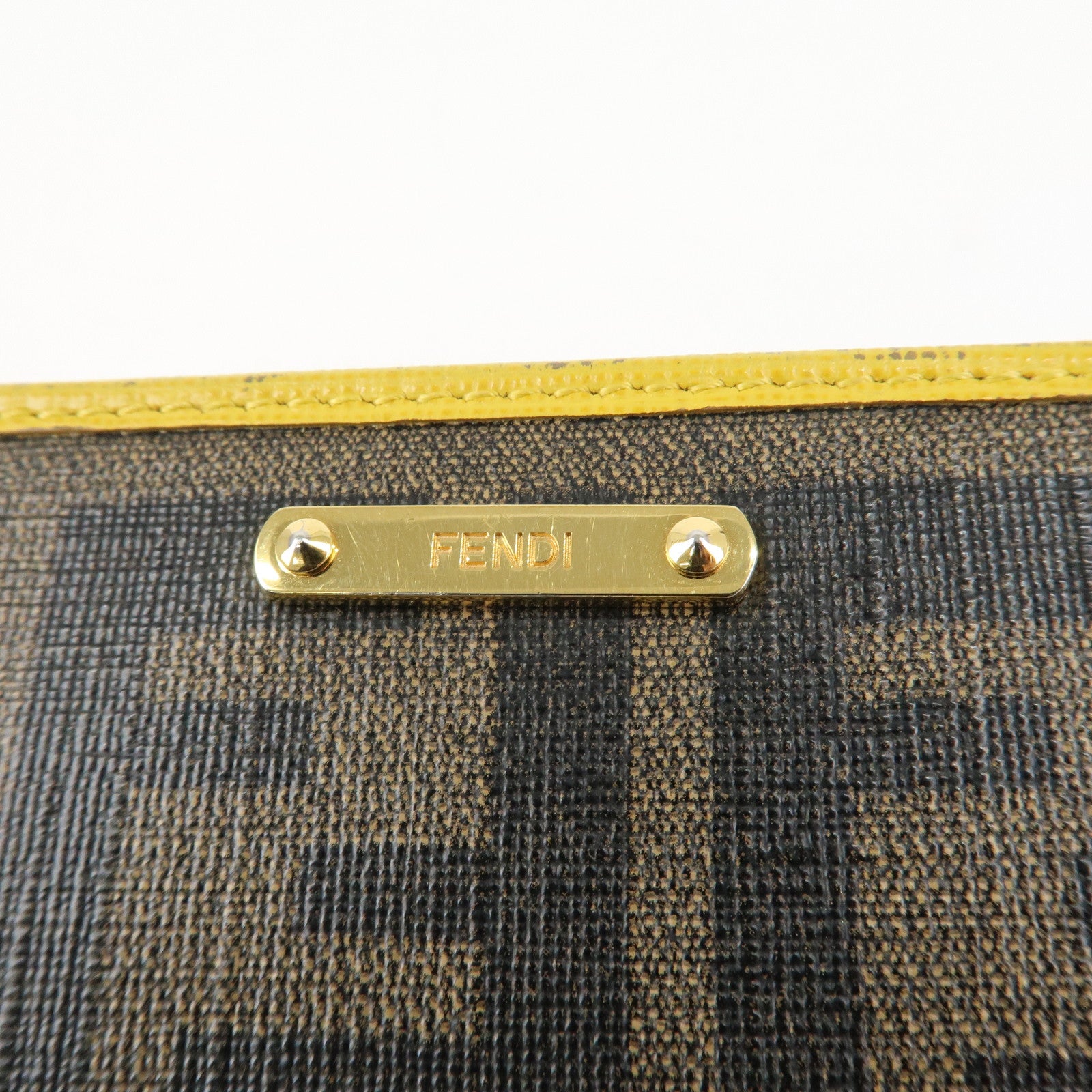 FENDI Zucca PVC Leather Round Zippy Long Wallet Brown Yellow 8M0299 Used
