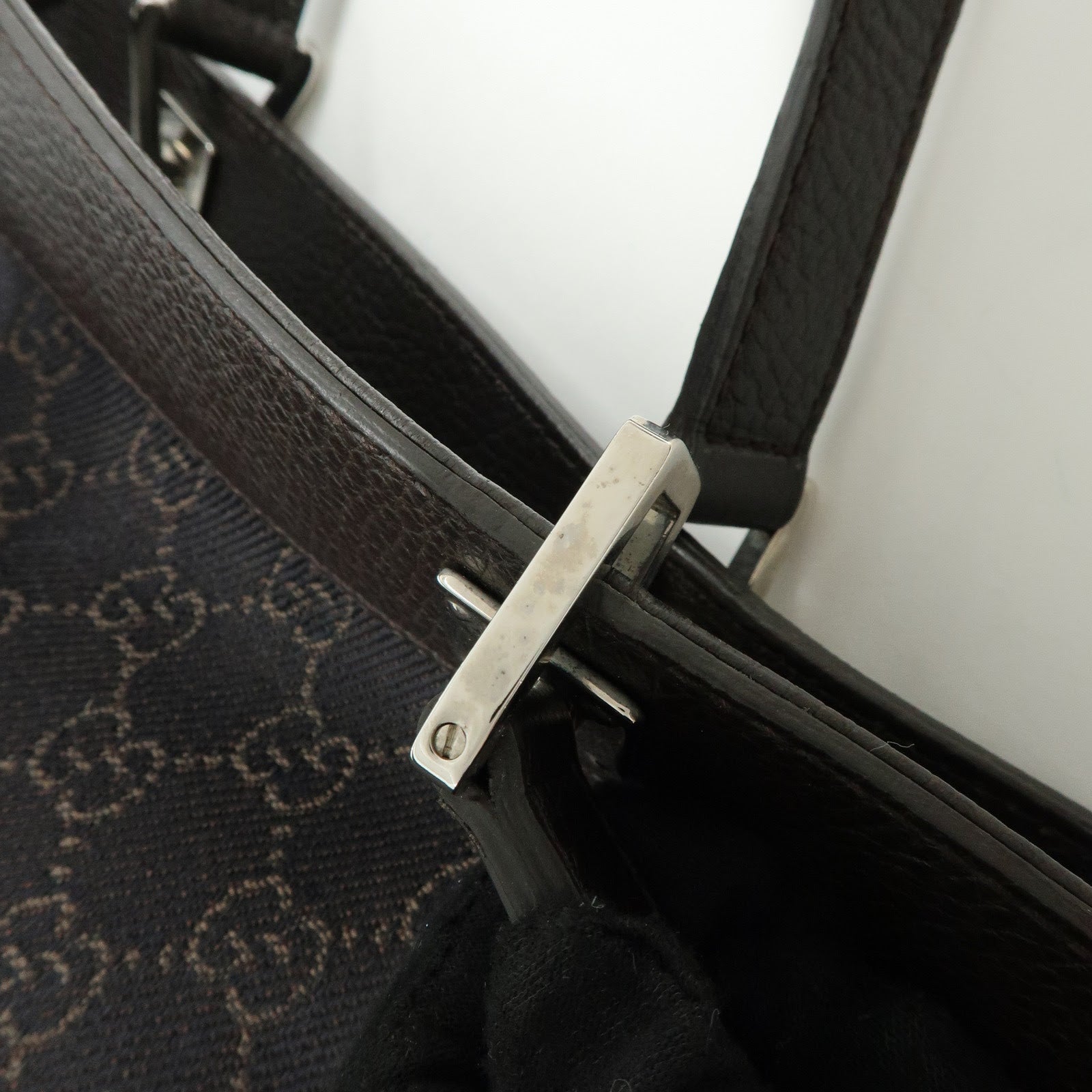 GUCCI GG Canvas Leather Tote Bag Shoulder Bag Black 289719