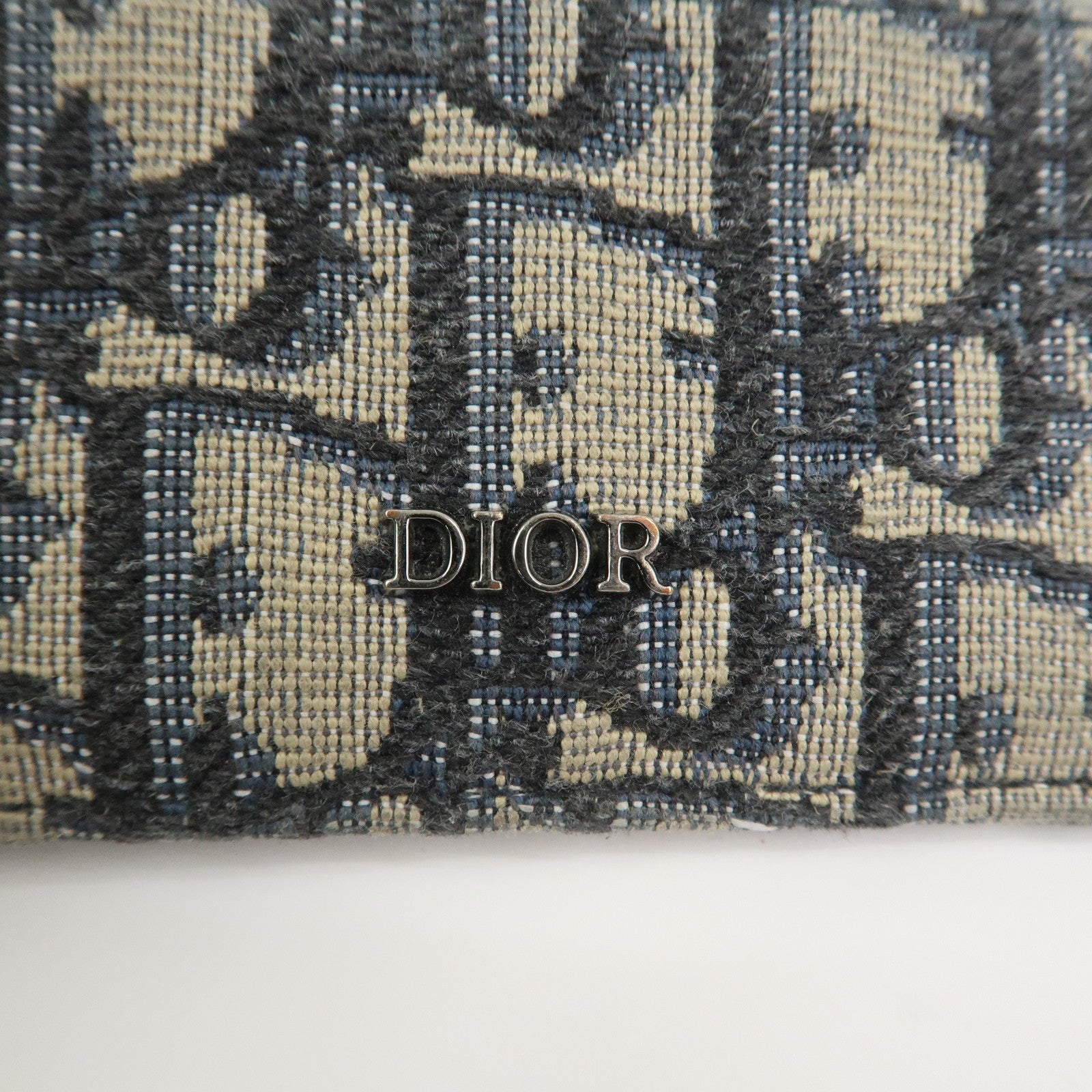Christian Dior Trotter Jacguard Canvas Leather Card Case Navy