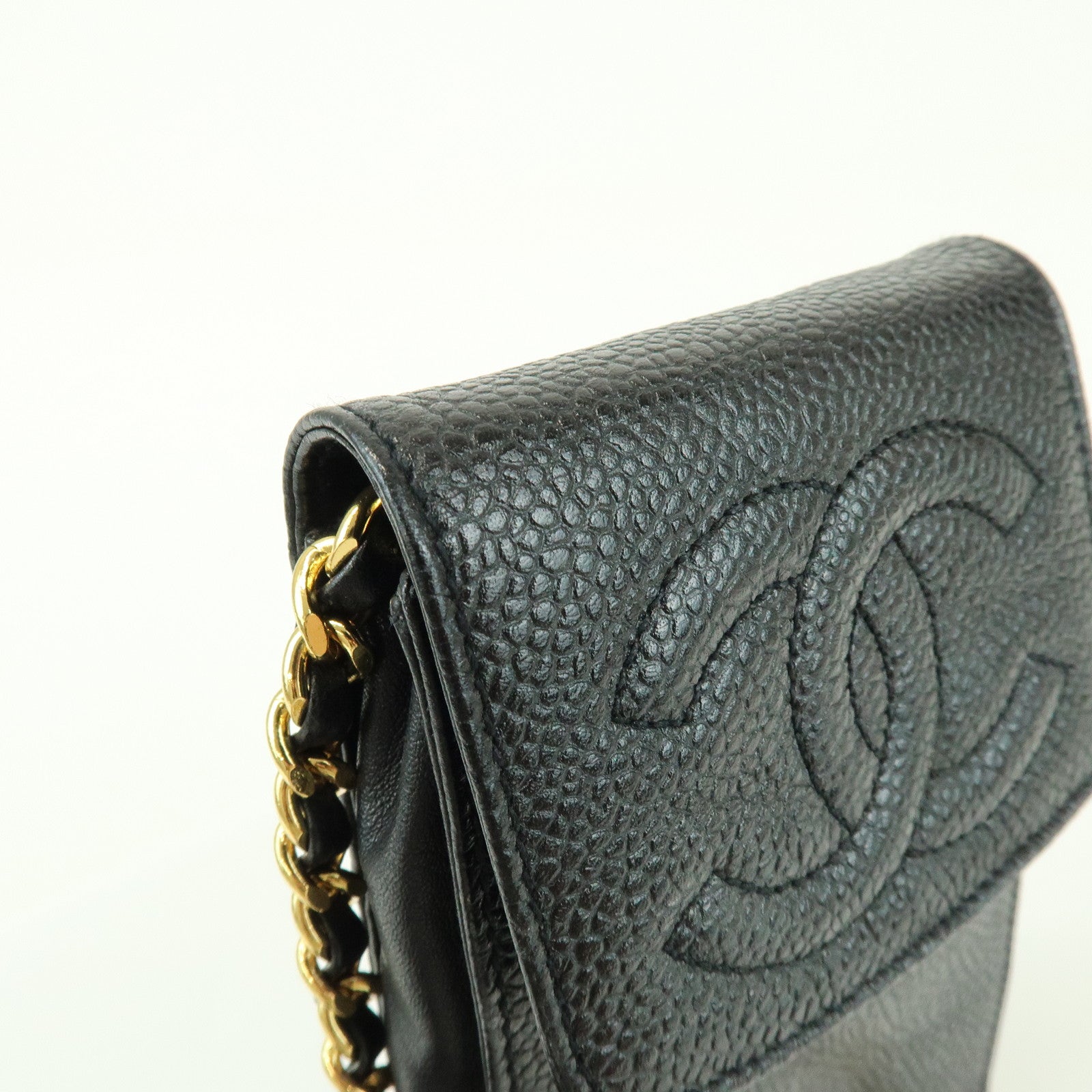 CHANEL COCO Mark Caviarskin Chain Shoulder Phone Case Black