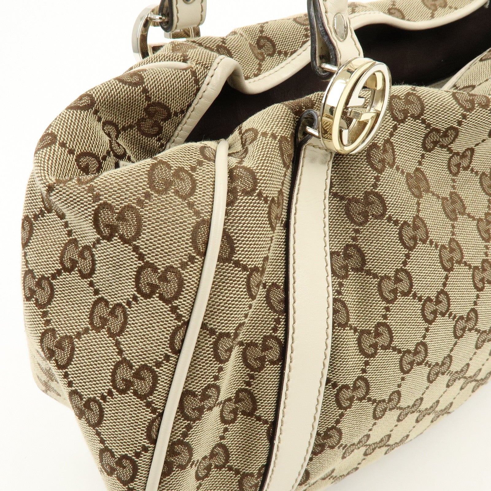 GUCCI Interlocking G GG Twins Canvas Leather Tote Bag Beige 232963