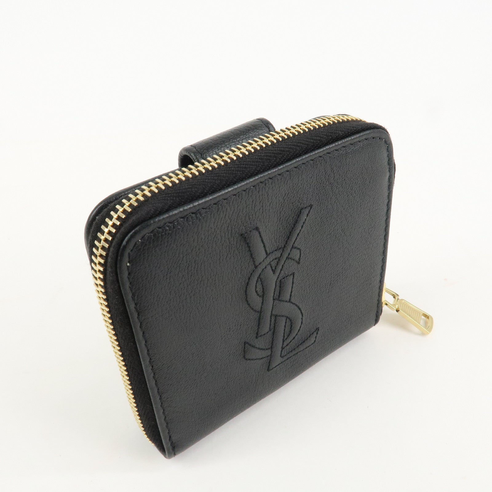 SAINT LAURENT Round Zippy Leather Bi-fold Wallet Black 568985 Used