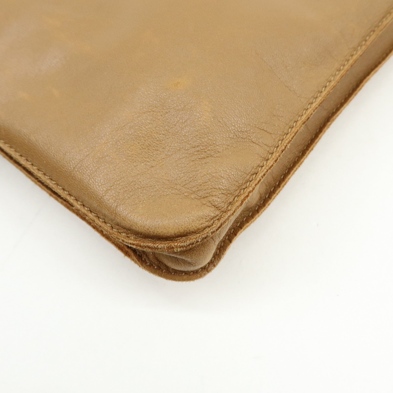 HERMES Leather Clou de Selle Shoulder Bag Crossbody Bag Brown