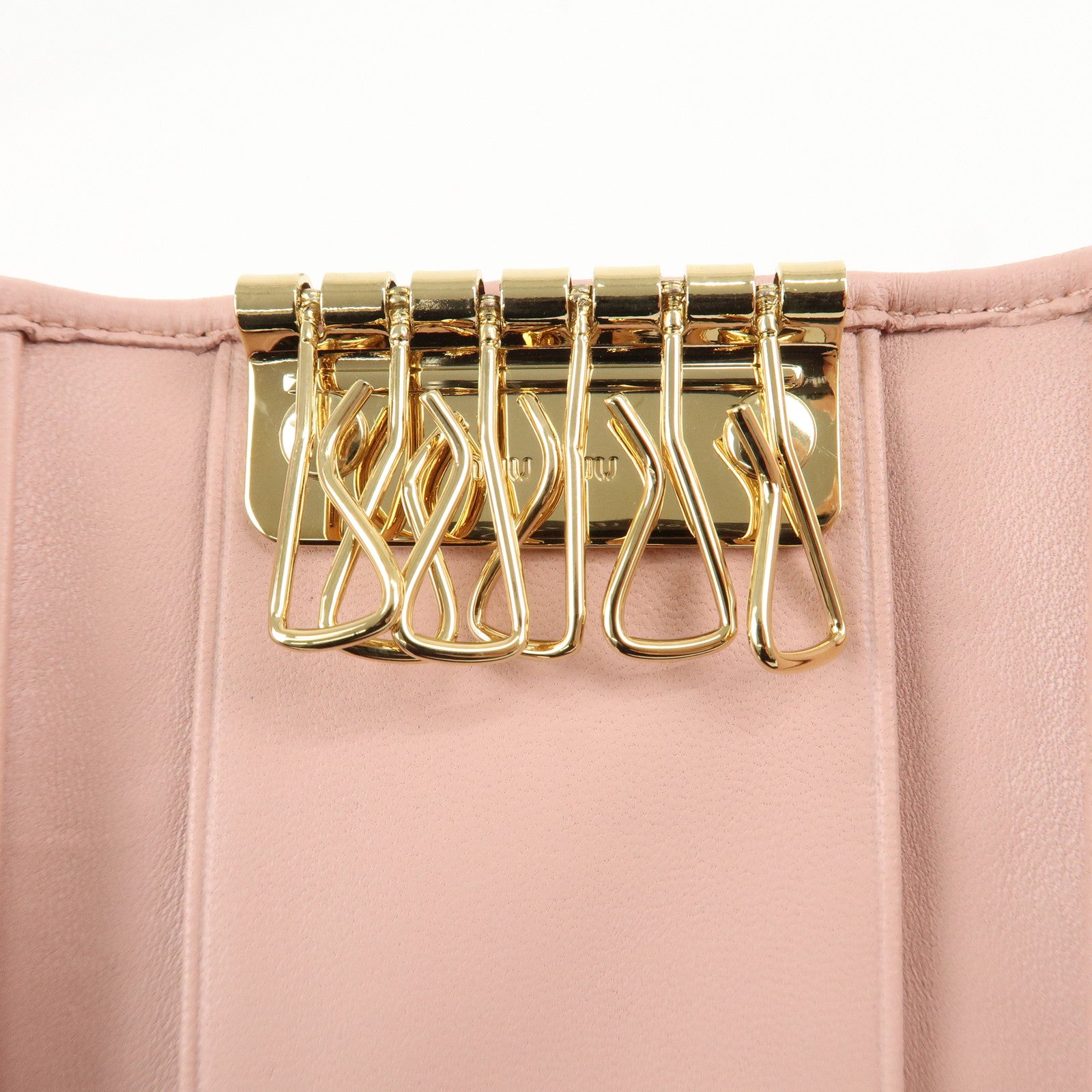 MIU MIU Matelasse Leather Key Case 6 Key Rings Pink 5PG222 Used