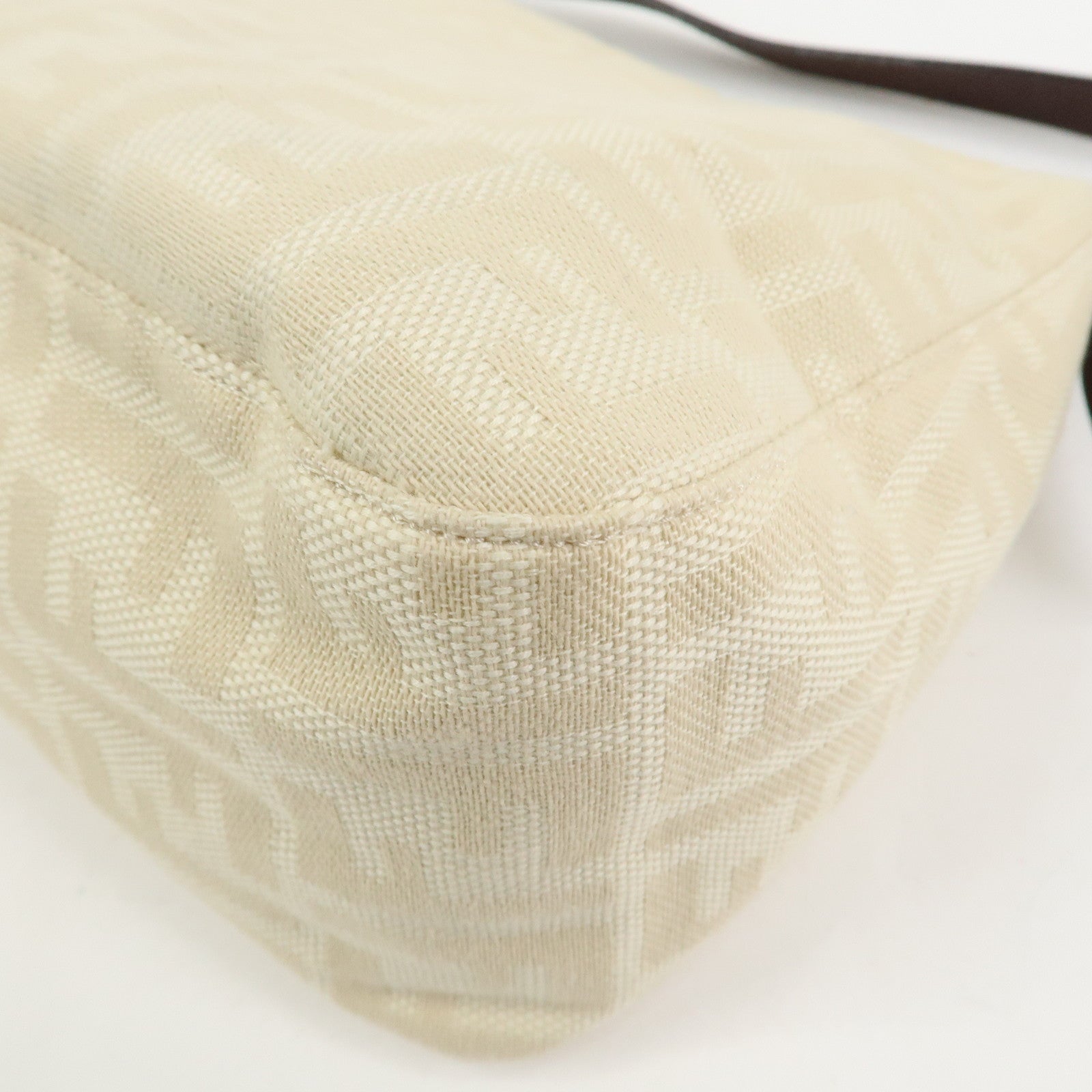 FENDI Mamma Baguette Canvas Leather Shoulder Bag Ivory 26325