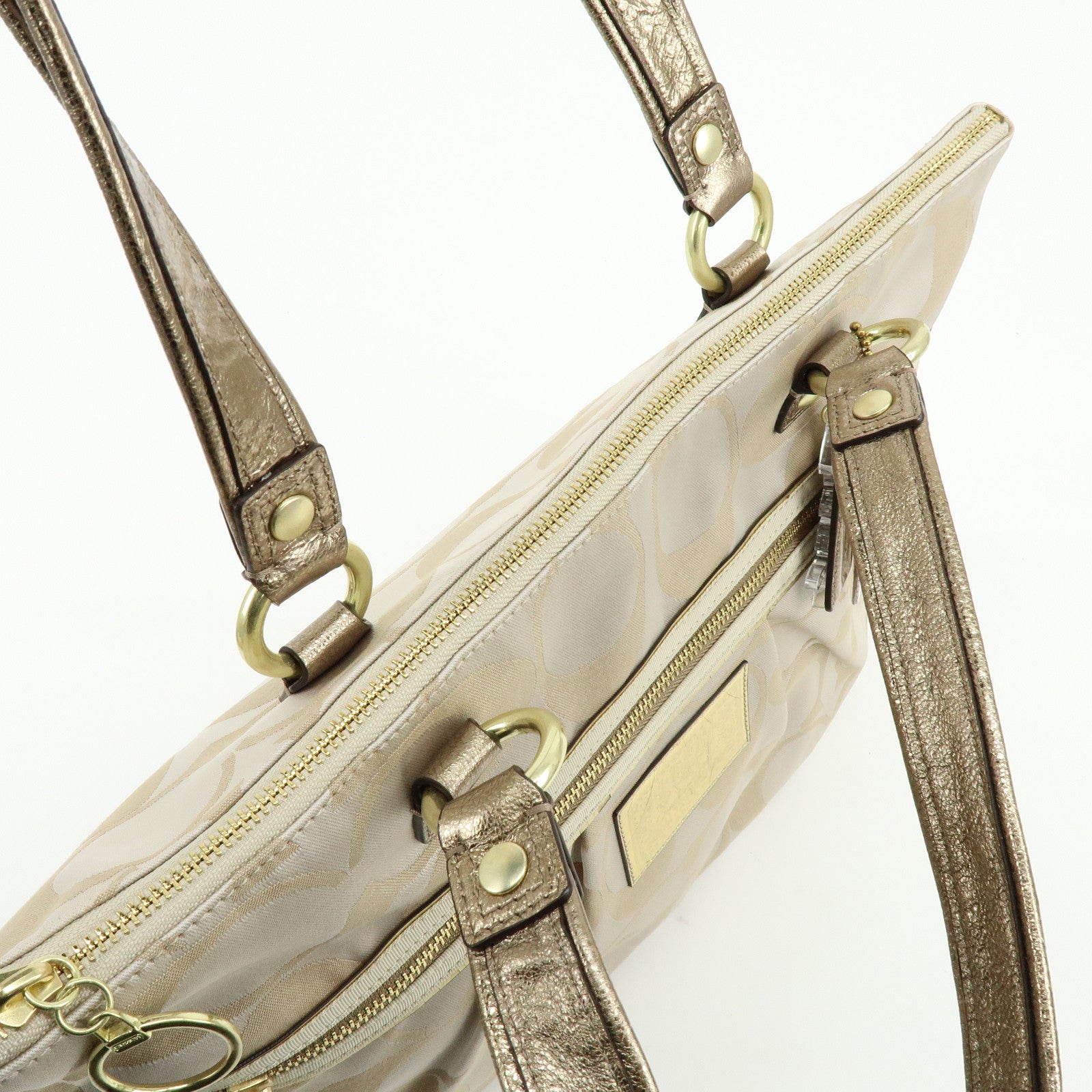 COACH Set of 2 Signature Satin Canvas Shoulder Bag Hand Bag Beige