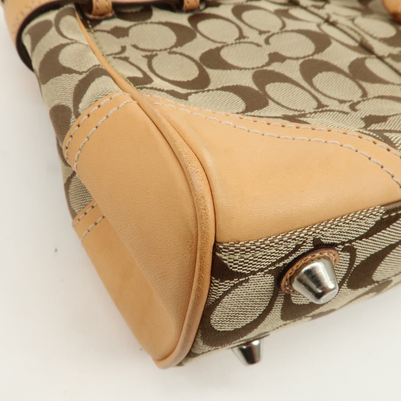 COACH Signature Canvas Leather Set of 2 Hand Bag Black Light Brown