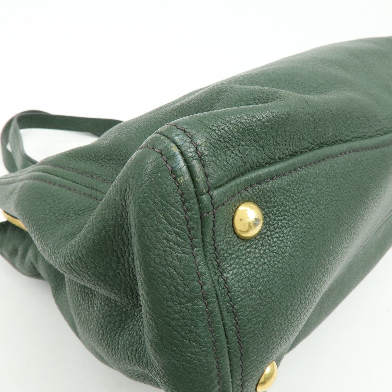 MIU MIU Logo Leather Tote Bag Shoulder Bag Hand Bag Moss Green