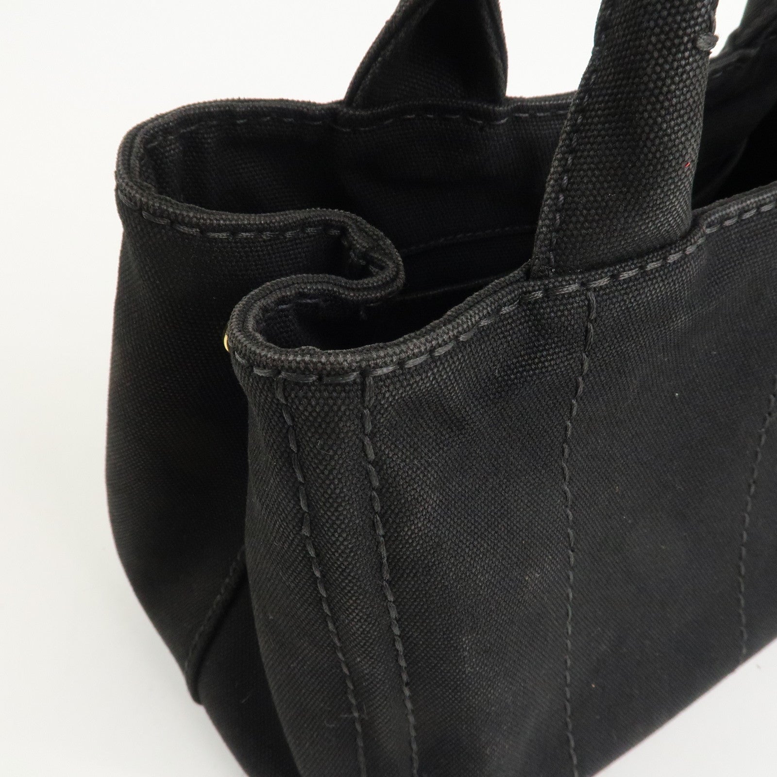 PRADA Canapa Mini Canvas 2Way Hand Bag Tote Bag Black 1BG439 Used