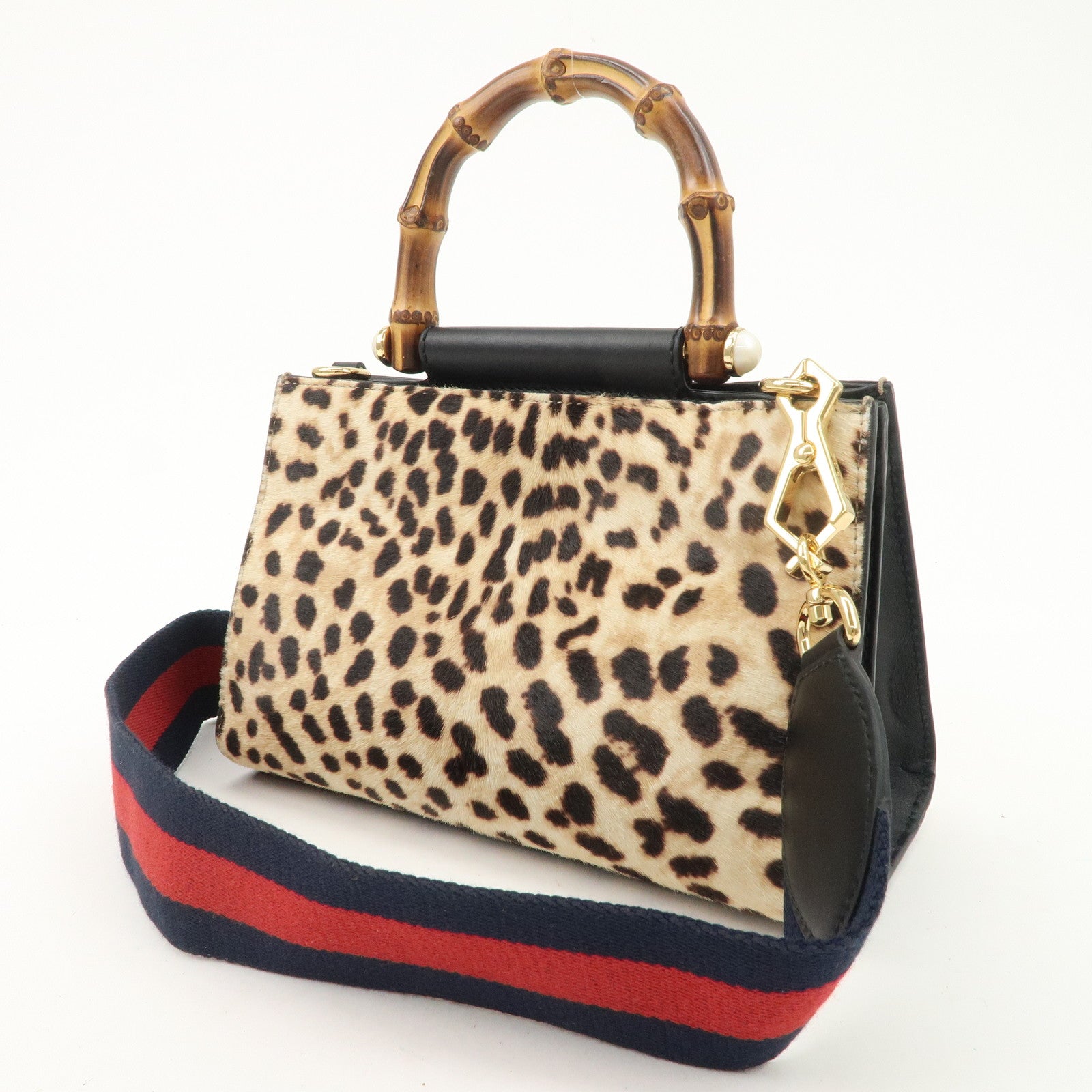 GUCCI Nimfair Bamboo Sherry Unborn Calf Leather 2Way Bag 470271 Used