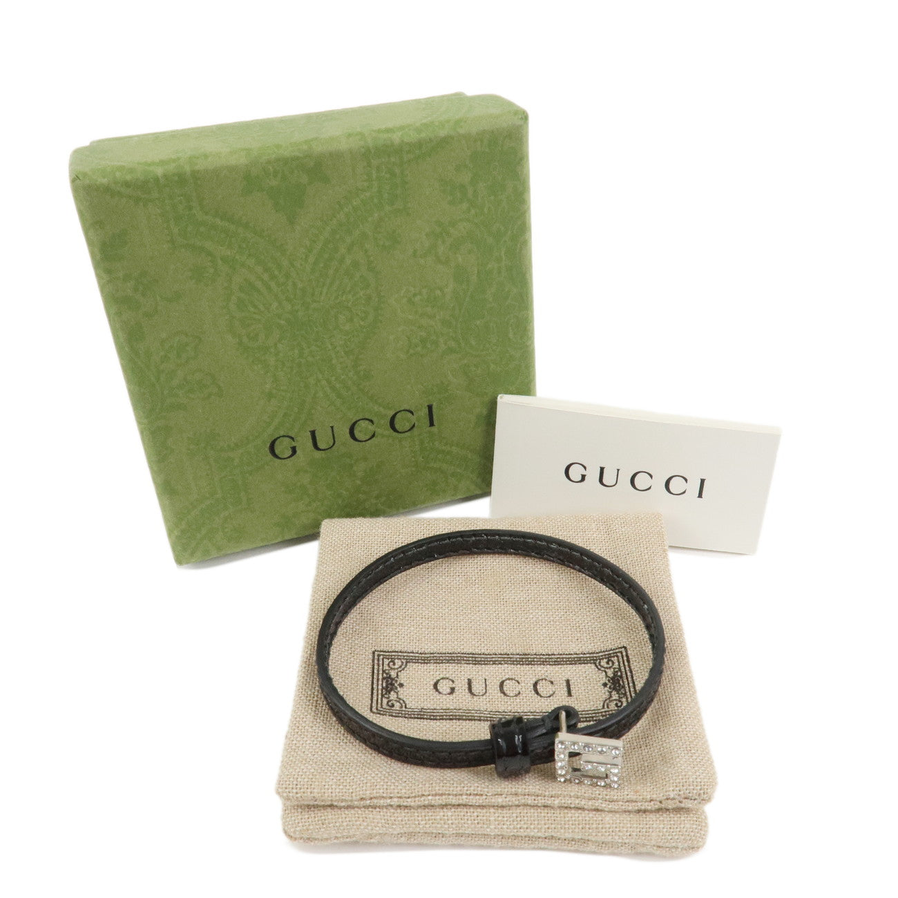 GUCCI Square G Paten Leather Rhinestone Bracelet Black
