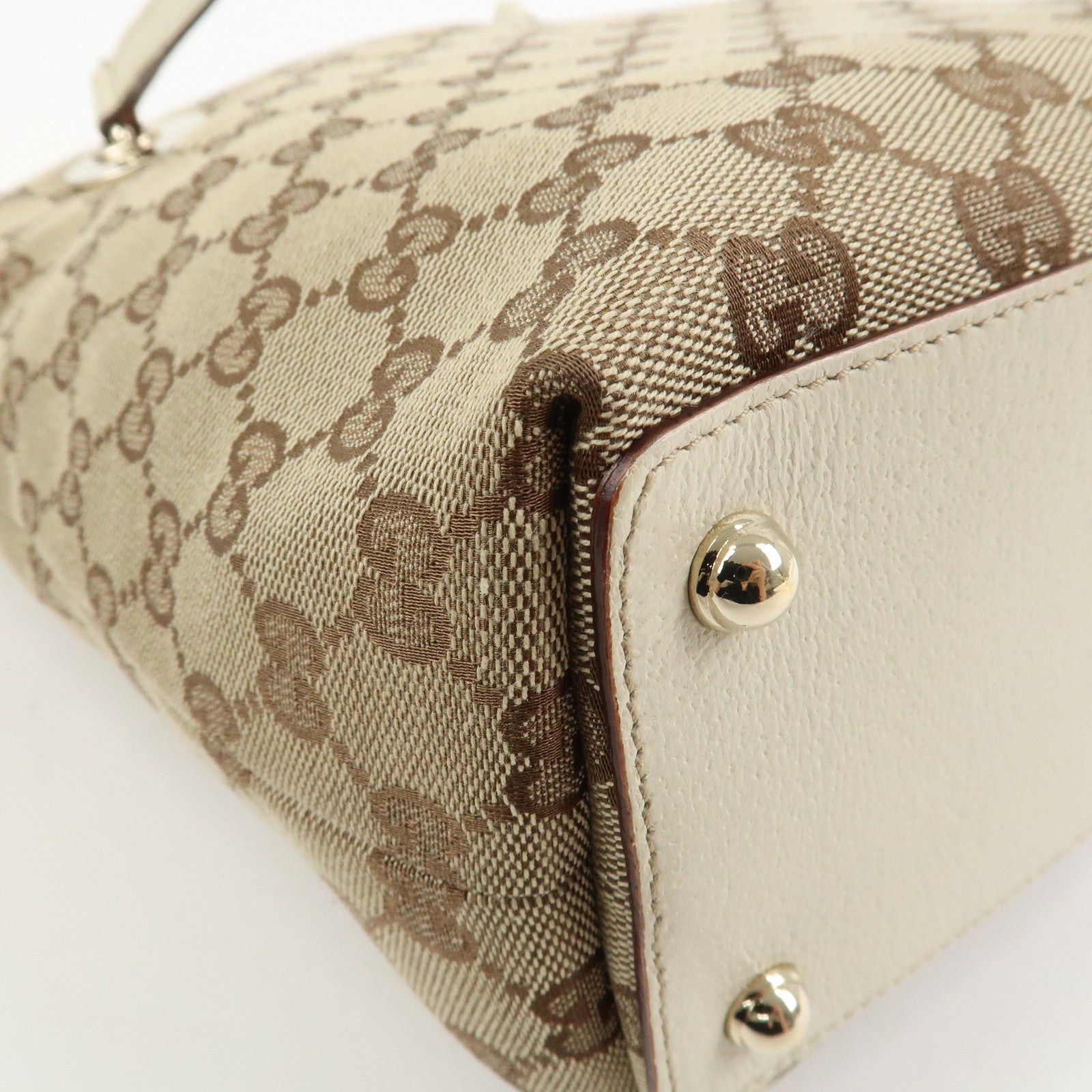 GUCCI GG Monogram Canvas Leather Tote Bag Hand Bag Brown 120840