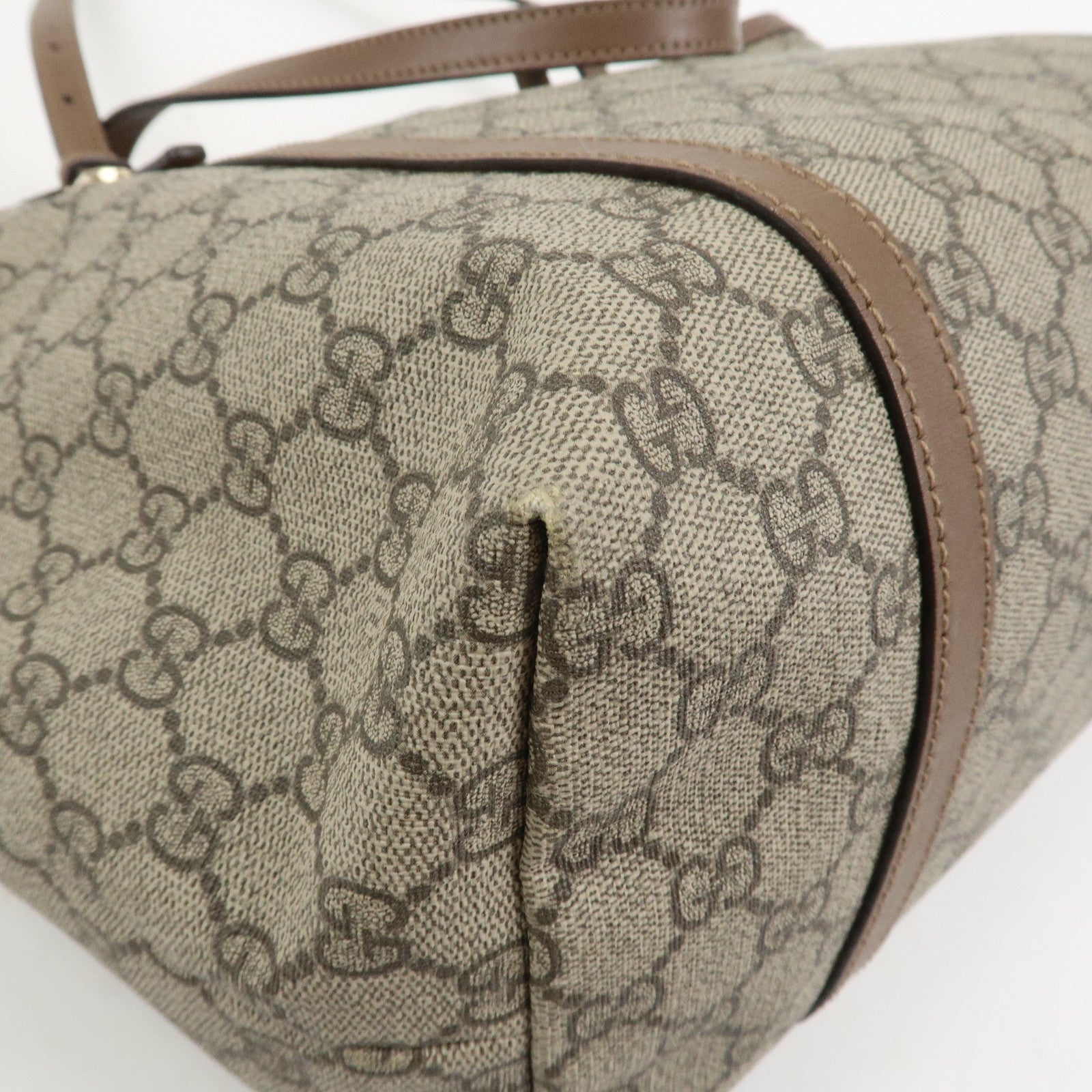 GUCCI GG Supreme Canvas Leather Tote Shoulder Bag Beige 309613