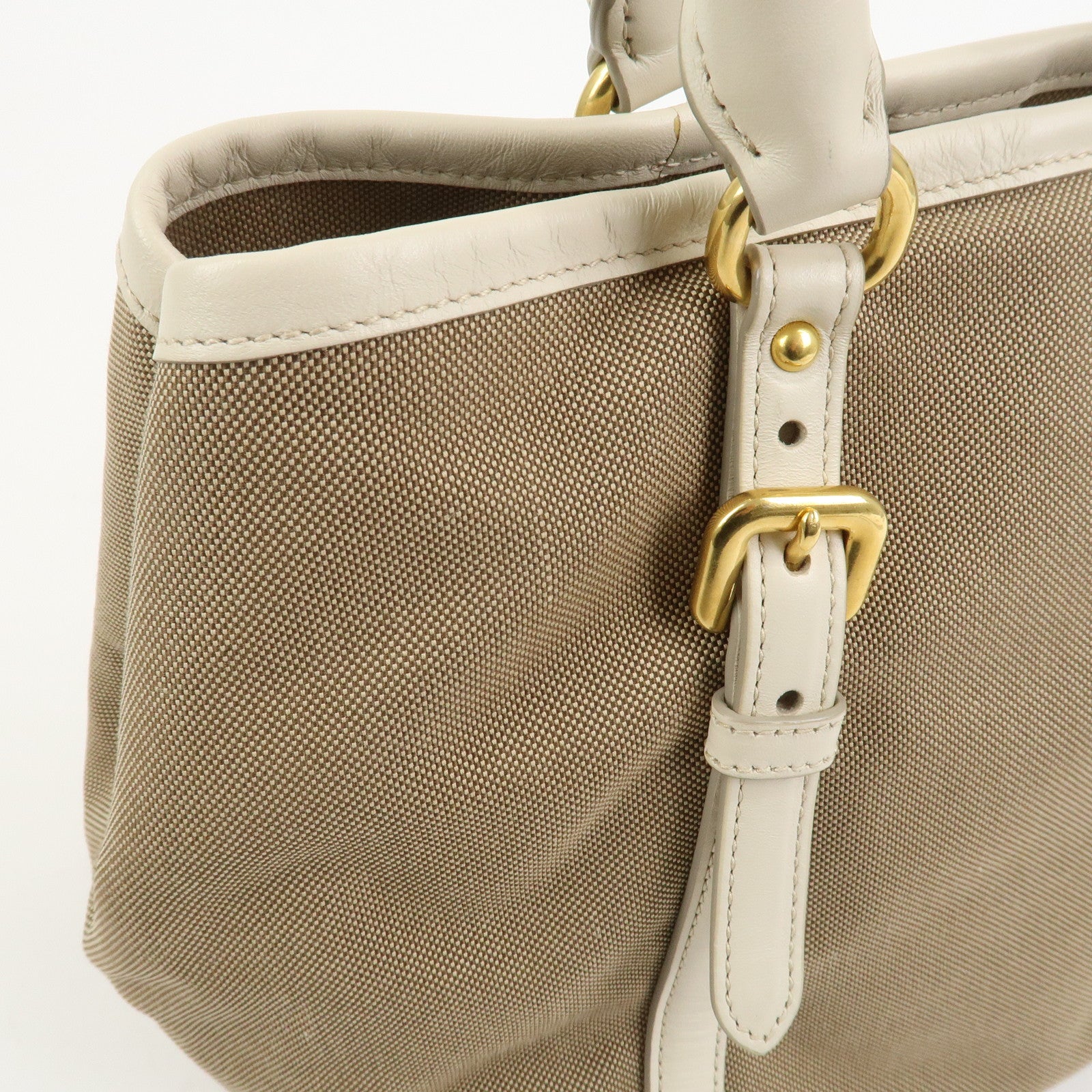 PRADA Logo Jaquard Leather 2Way Hand Bag Shoulder Bag Beige White