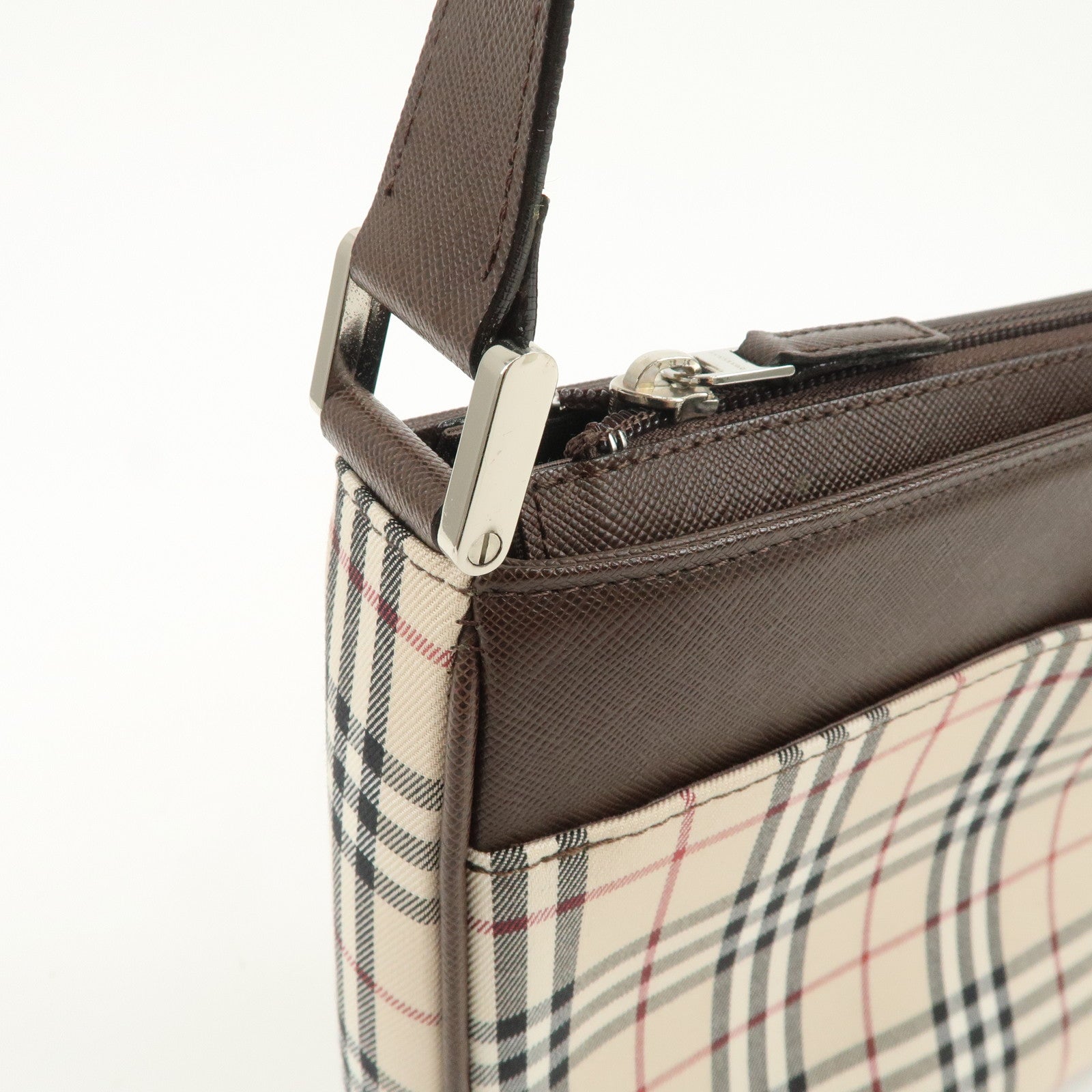 BURBERRY Nova Plaid Canvas Leather Shoulder Crossbody Bag Beige