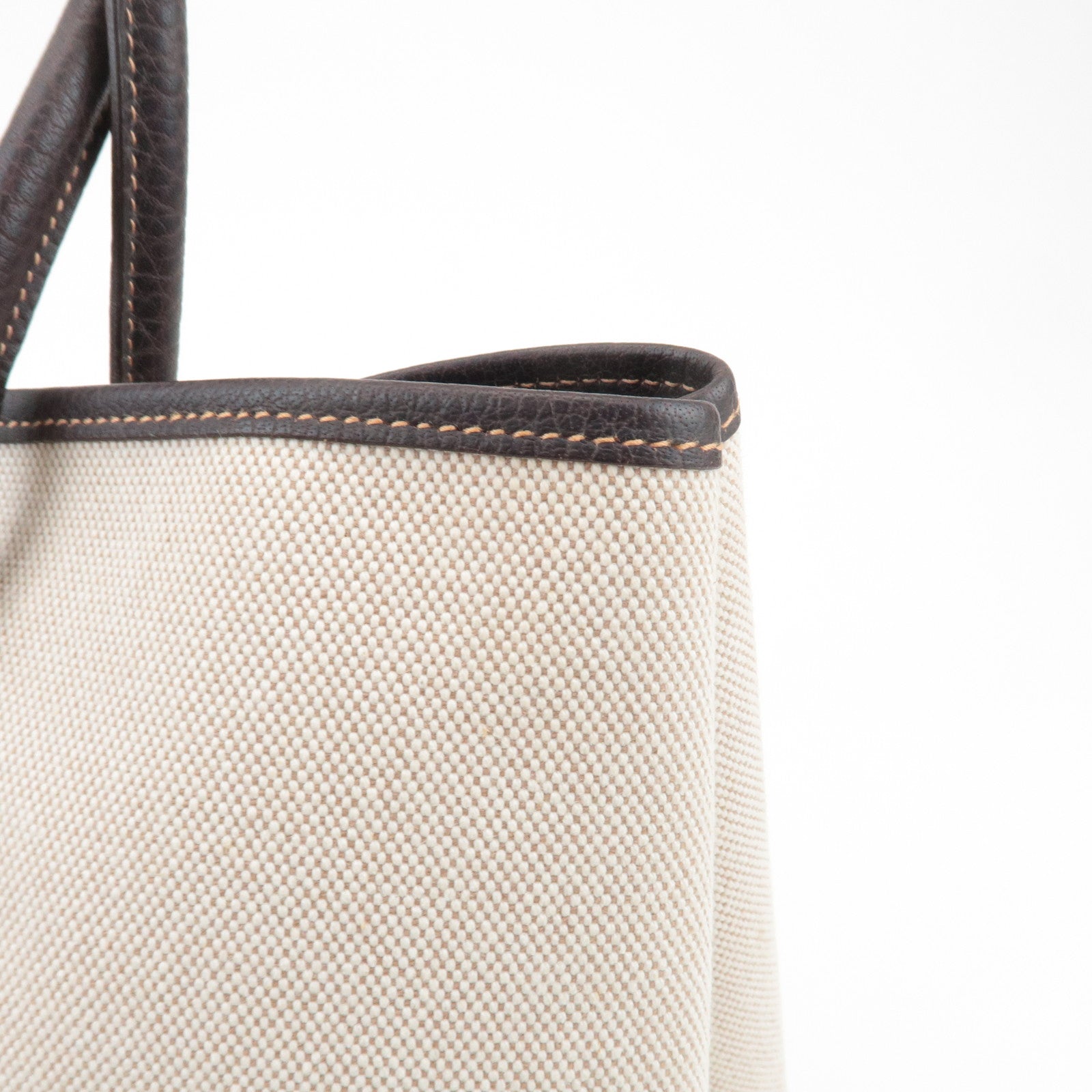 HERMES Garden Party PM Toile Ash H Stamped Leather Tote Bag Used