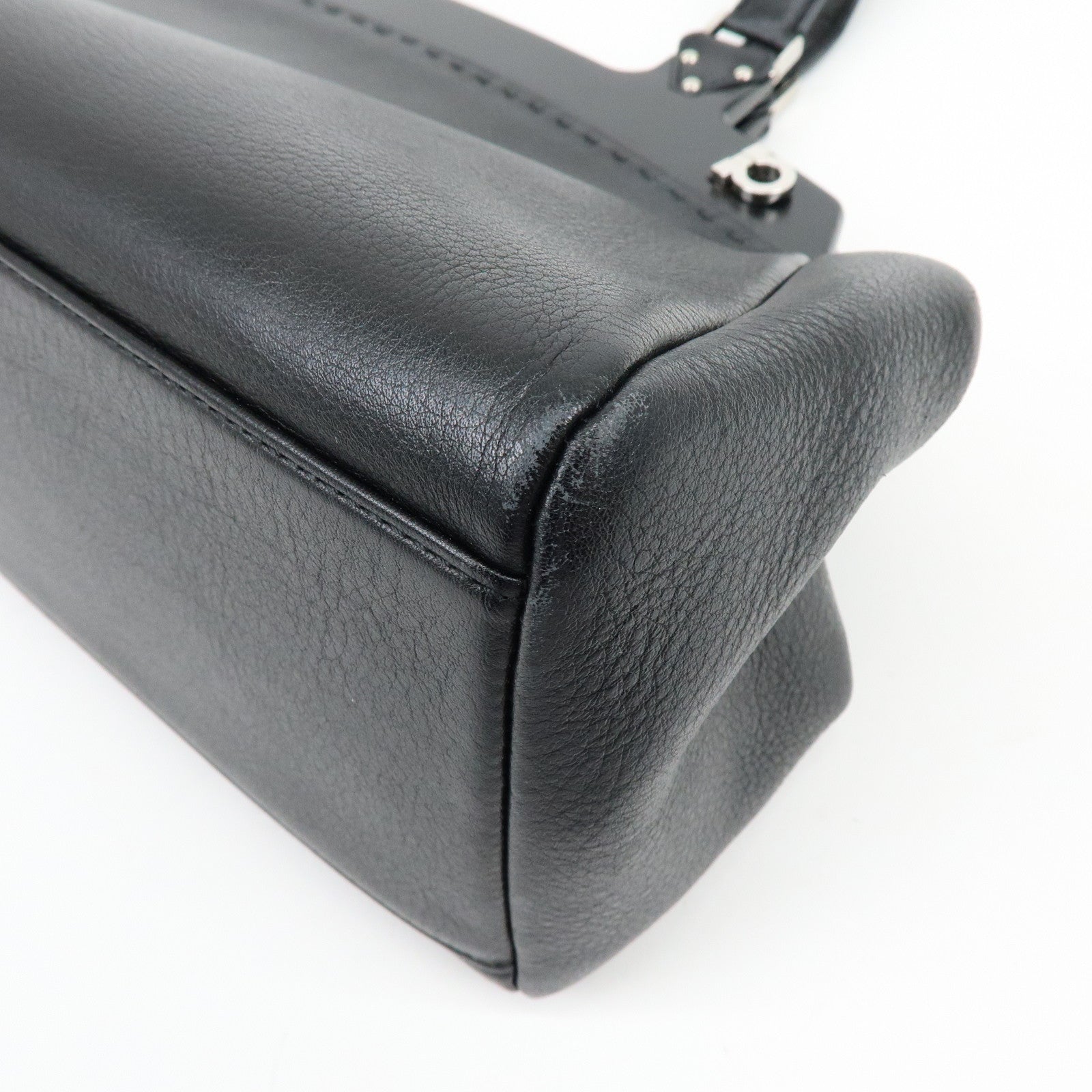 Ferragamo Gancini Leather Hand Bag Shoulder Bag Black