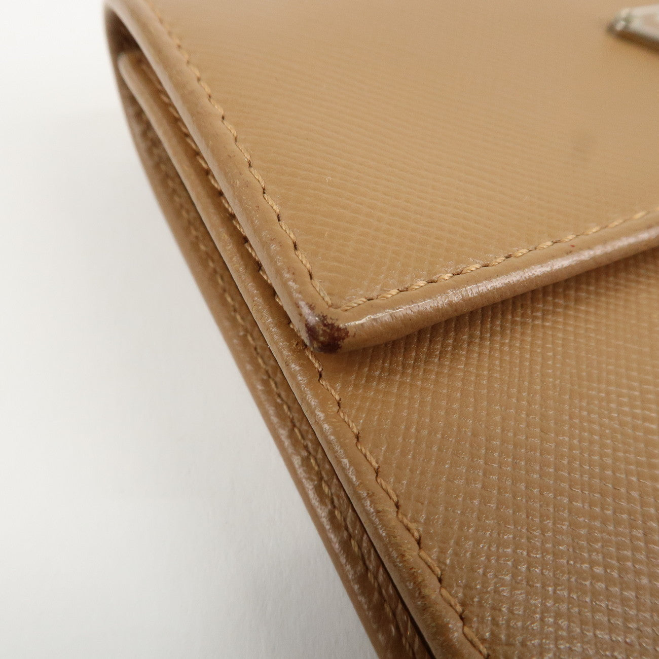 PRADA Triangle Logo Saffiano Leather Trifold Wallet Brown Used