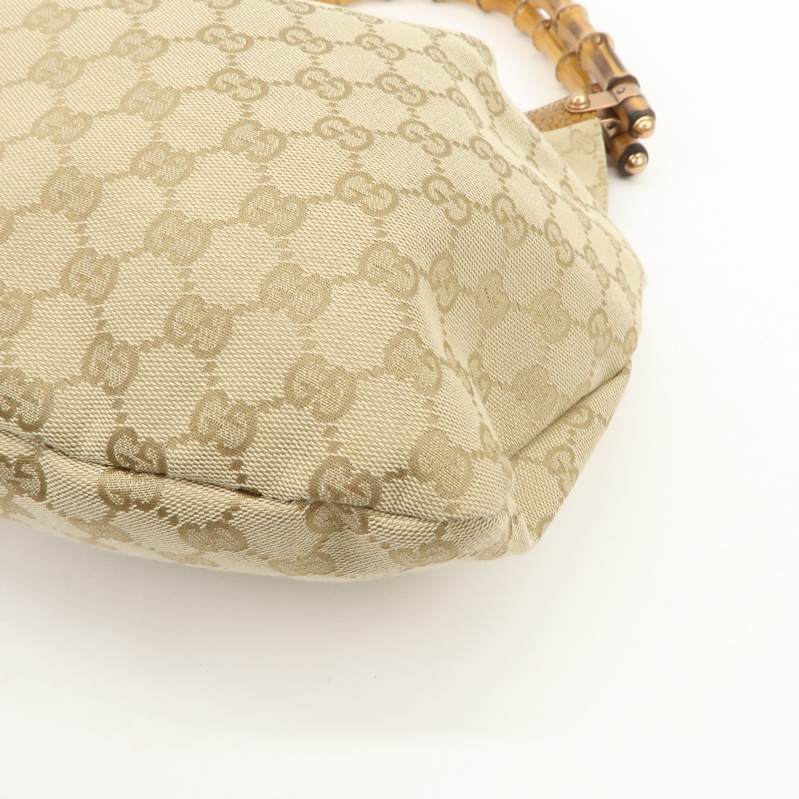 GUCCI Bamboo GG Canvas Shoulder Bag Hand Bag Beige 124293