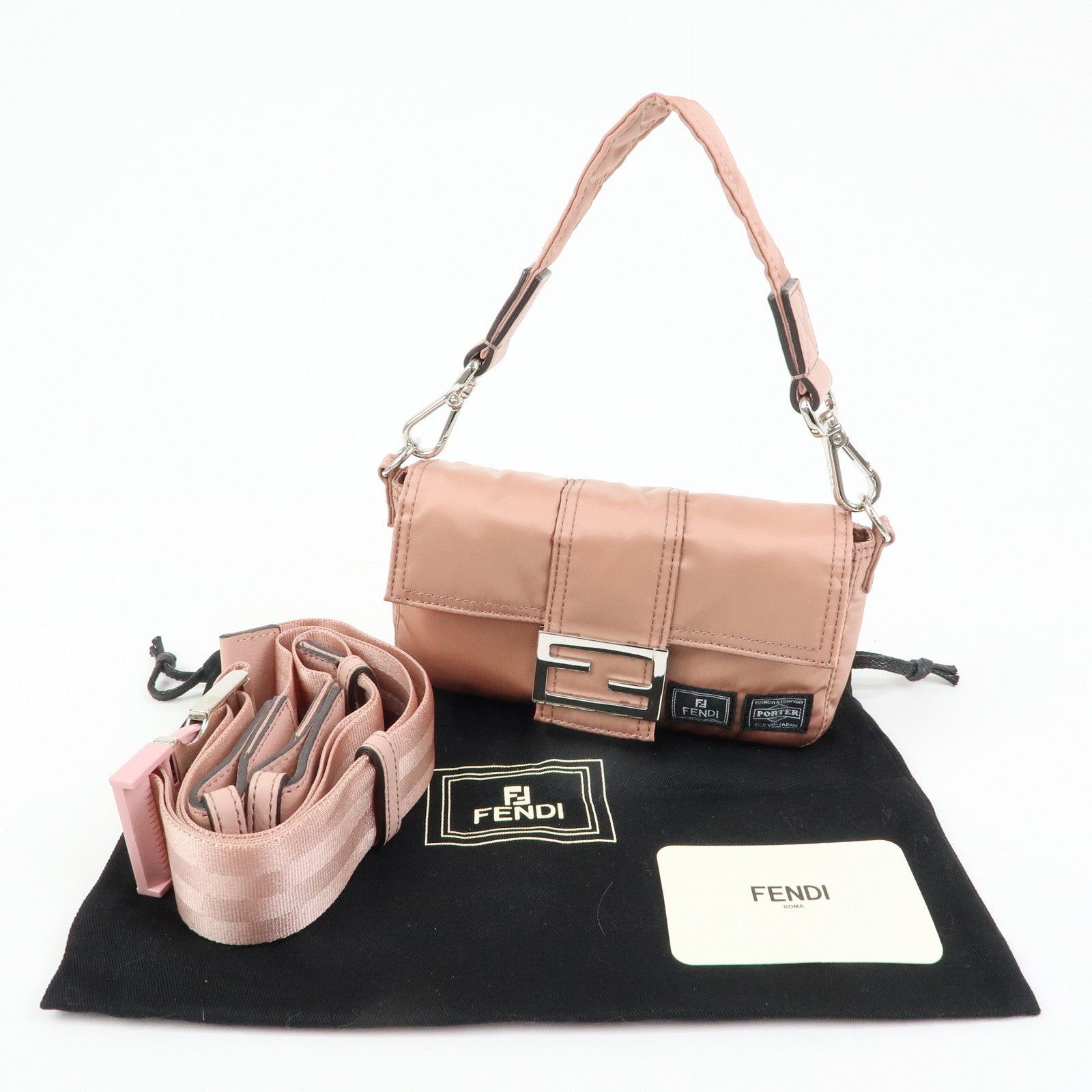 FENDI Baguette Mini Nylon Leather 2WAY Bag ×PORTER Pink 7AS138
