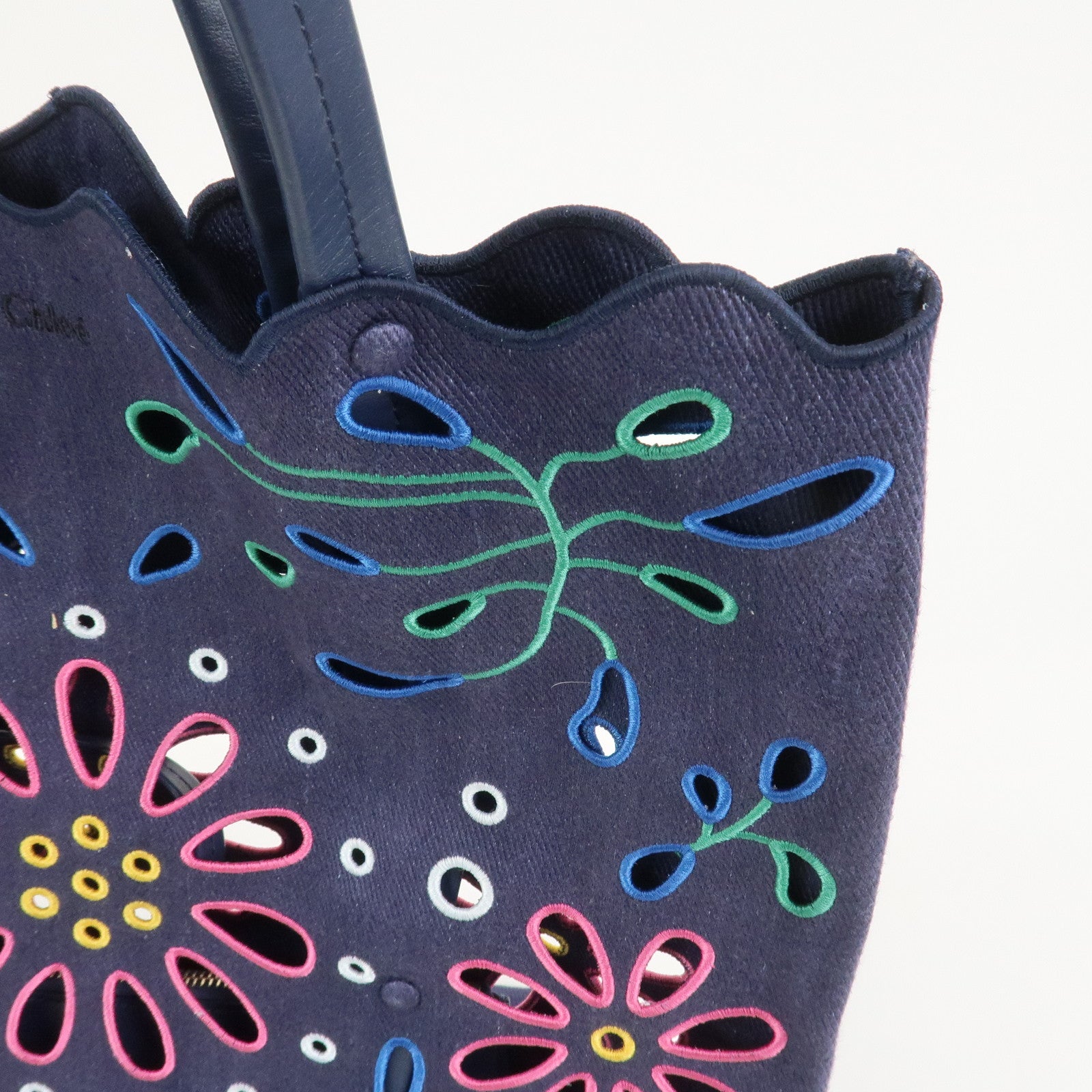 Chloe Kamilla Canvas Leather Tote Bag Shoulder Bag Navy Multicolor