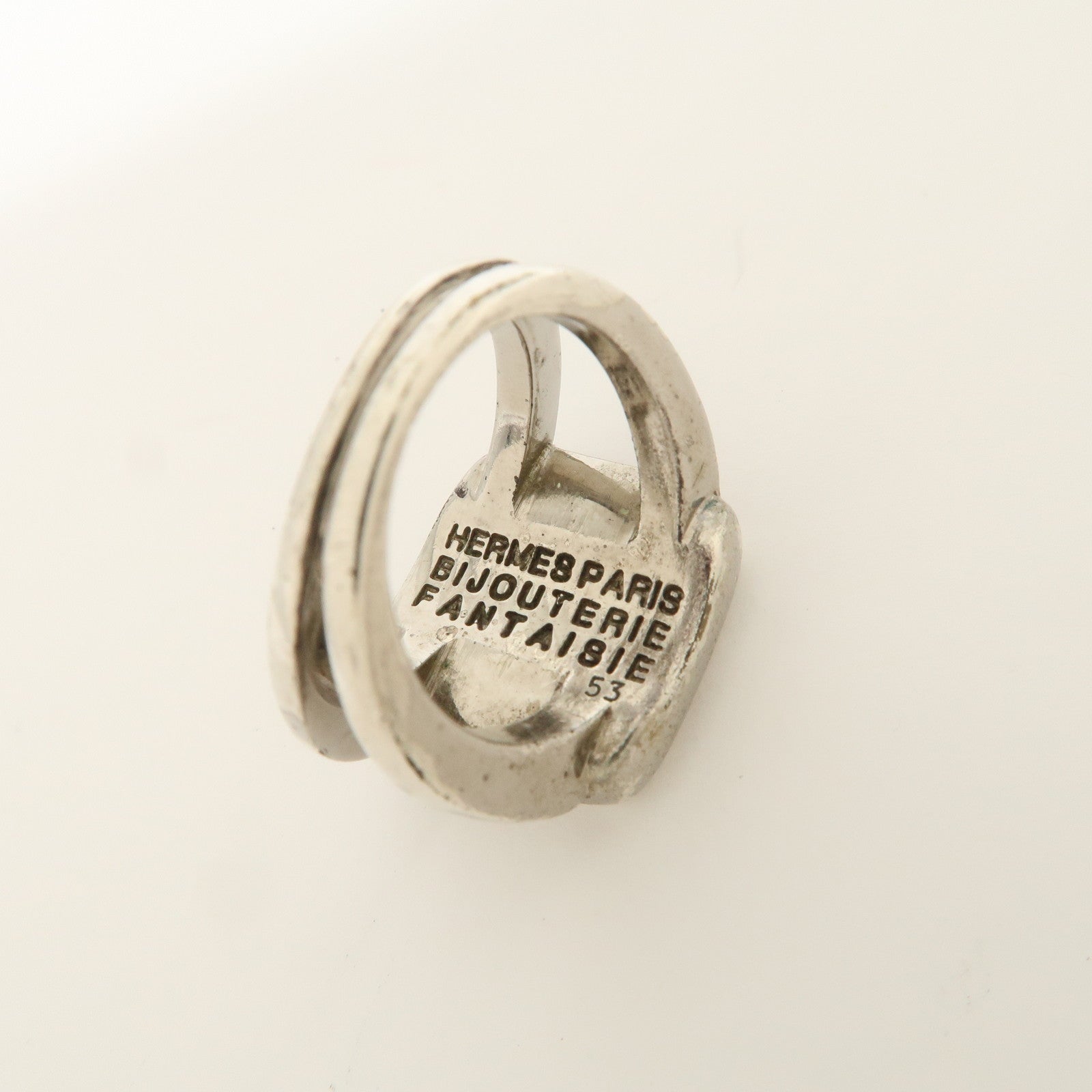 HERMES Logo Corozo Serie Ring Metal Shell Silver