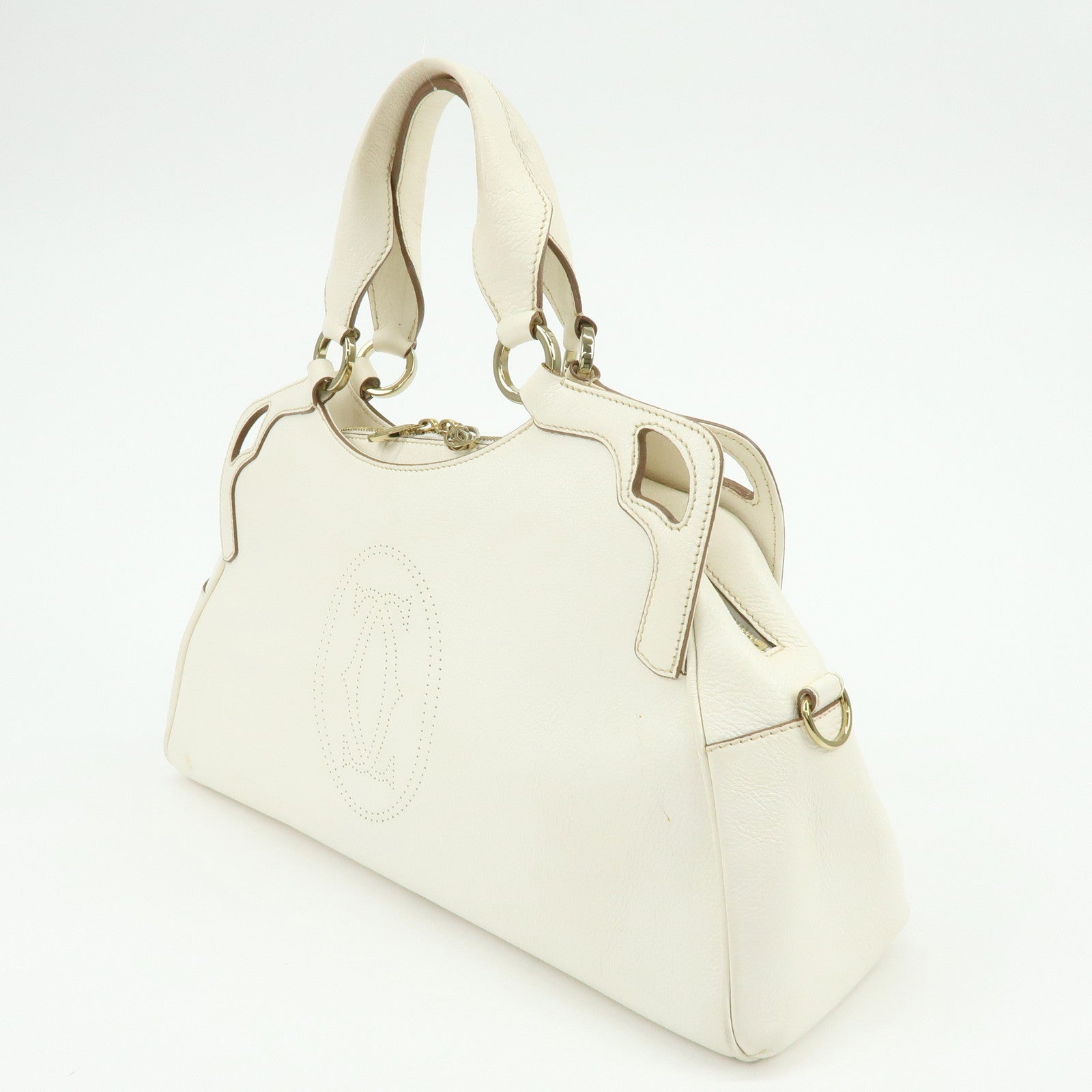 Cartier Marcello Leather 2Way Bag Shoulder Bag Hand Bag Ivory