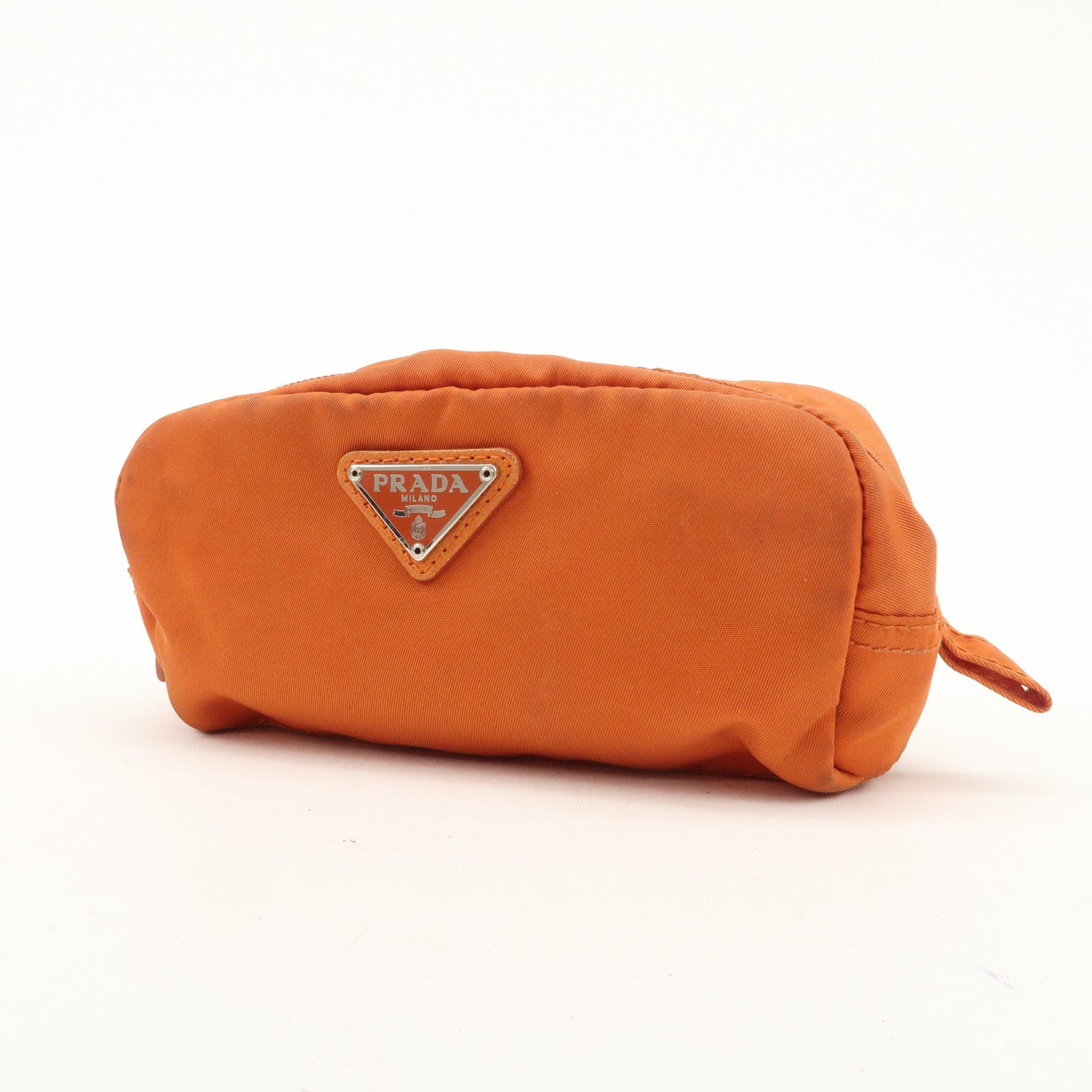 PRADA Set of 2 Nylon Leather Cosmetic Pouch Orange Black 1N0175 Used