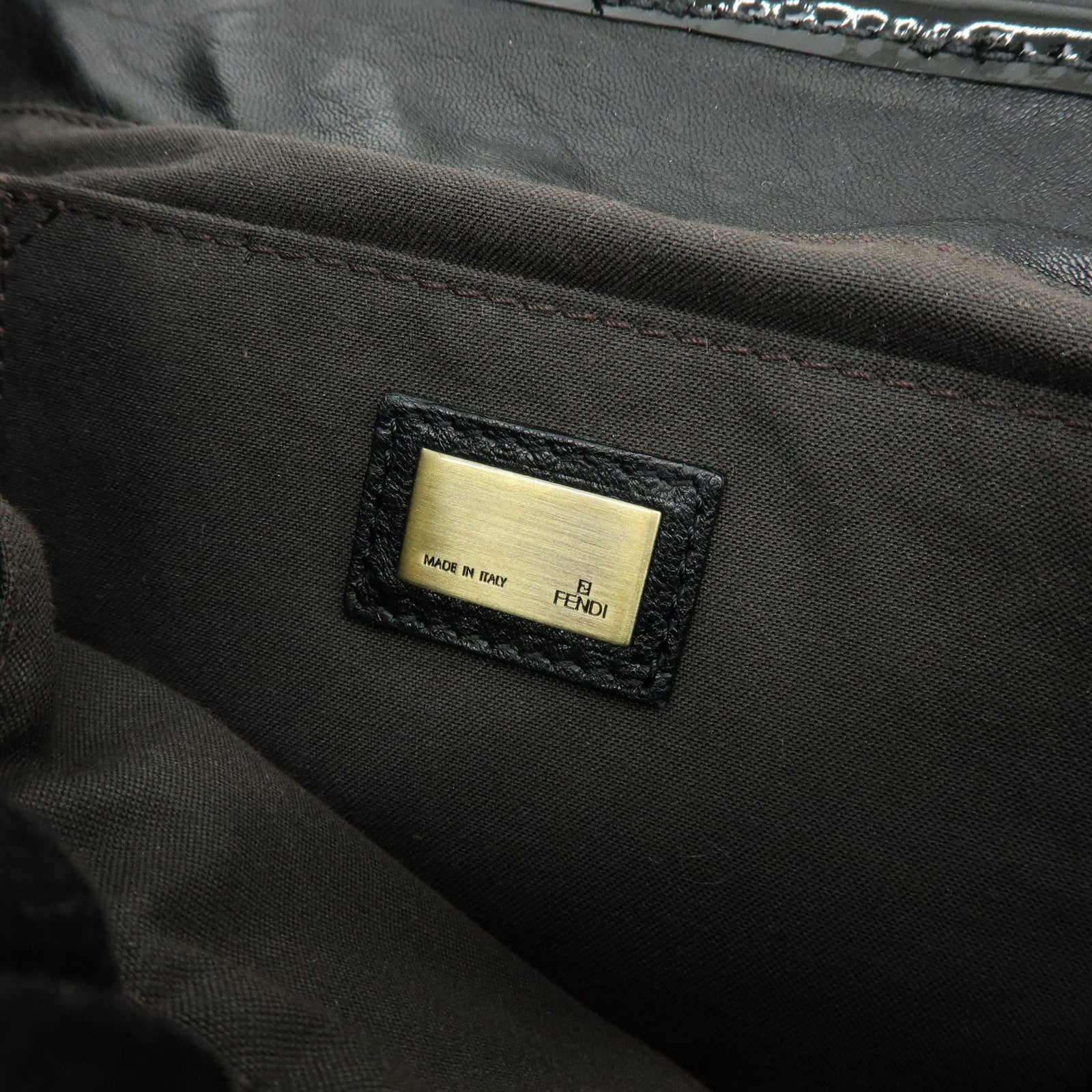 FENDI Patent Leather Chain Shoulder Bag Hand Bag Black 8BN165