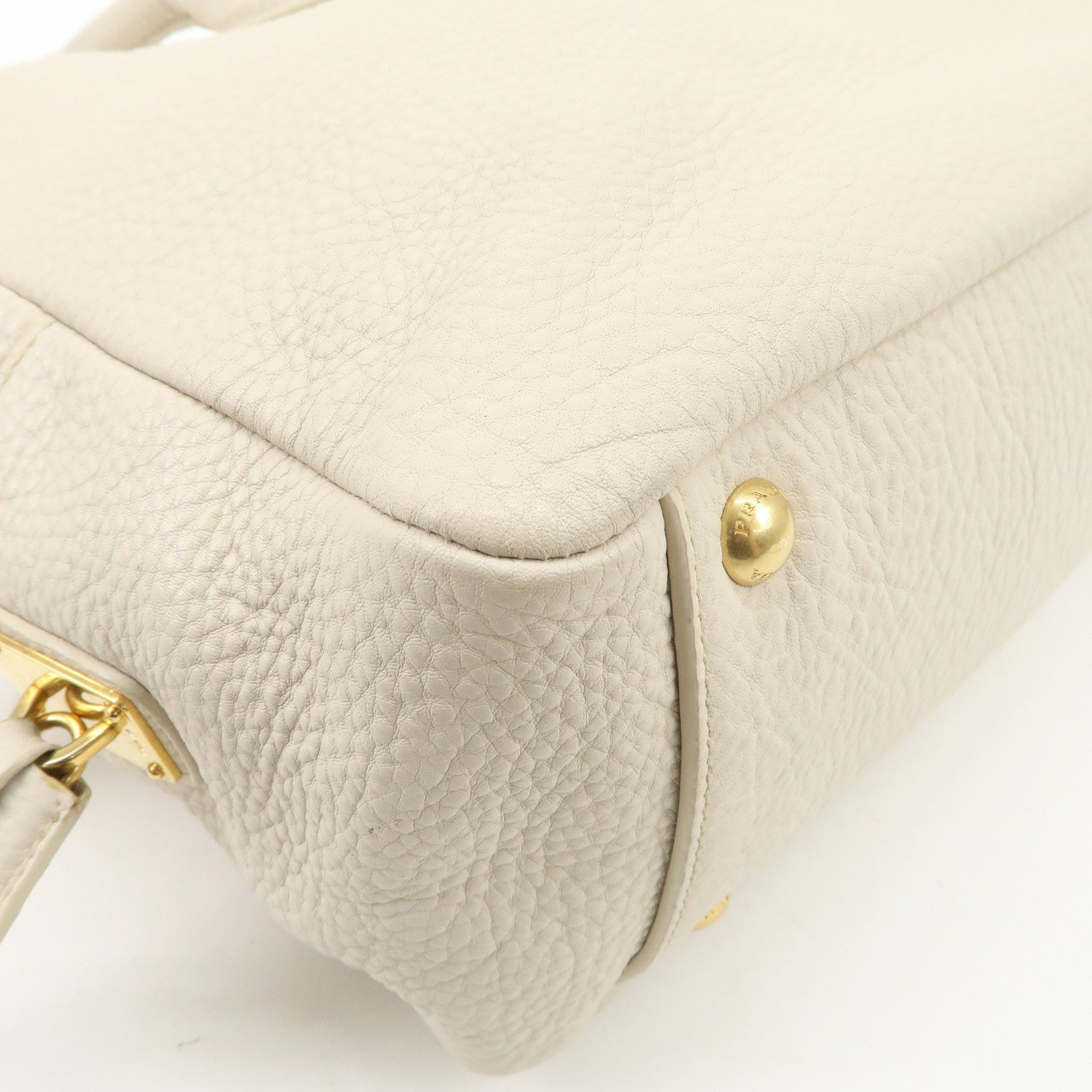 PRADA Logo Leather 2Way Boston Shoulder Bag Gold HDW Ivory